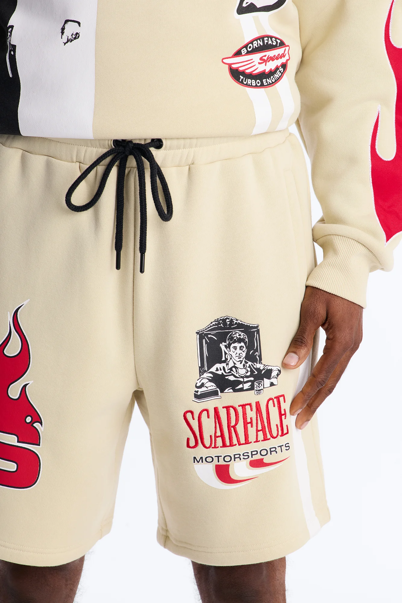 Scarface Embroidery Patch Sweatshorts - Khaki - Image 3