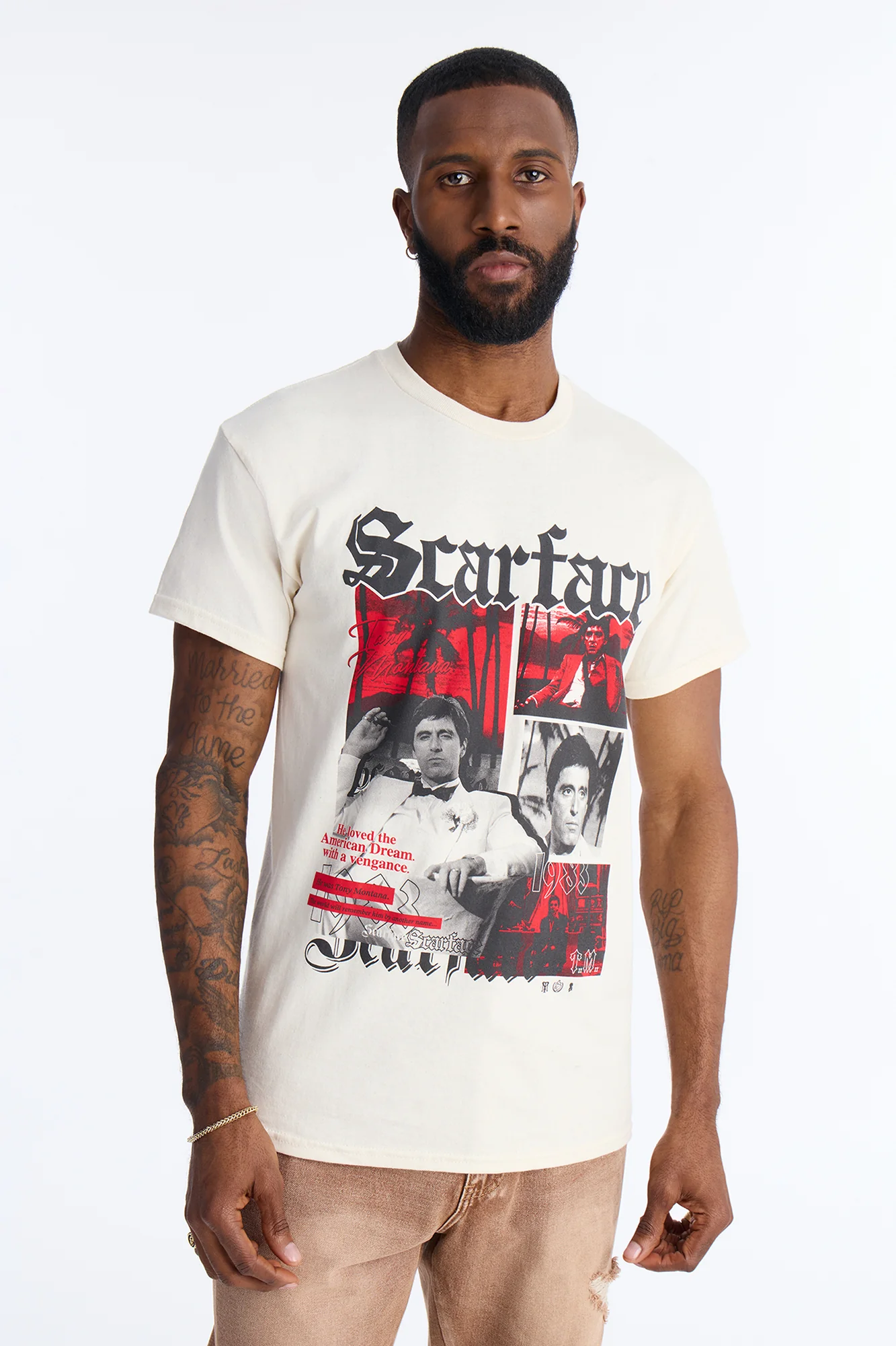 Scarface Embroidery Short Sleeve Tee - Natural