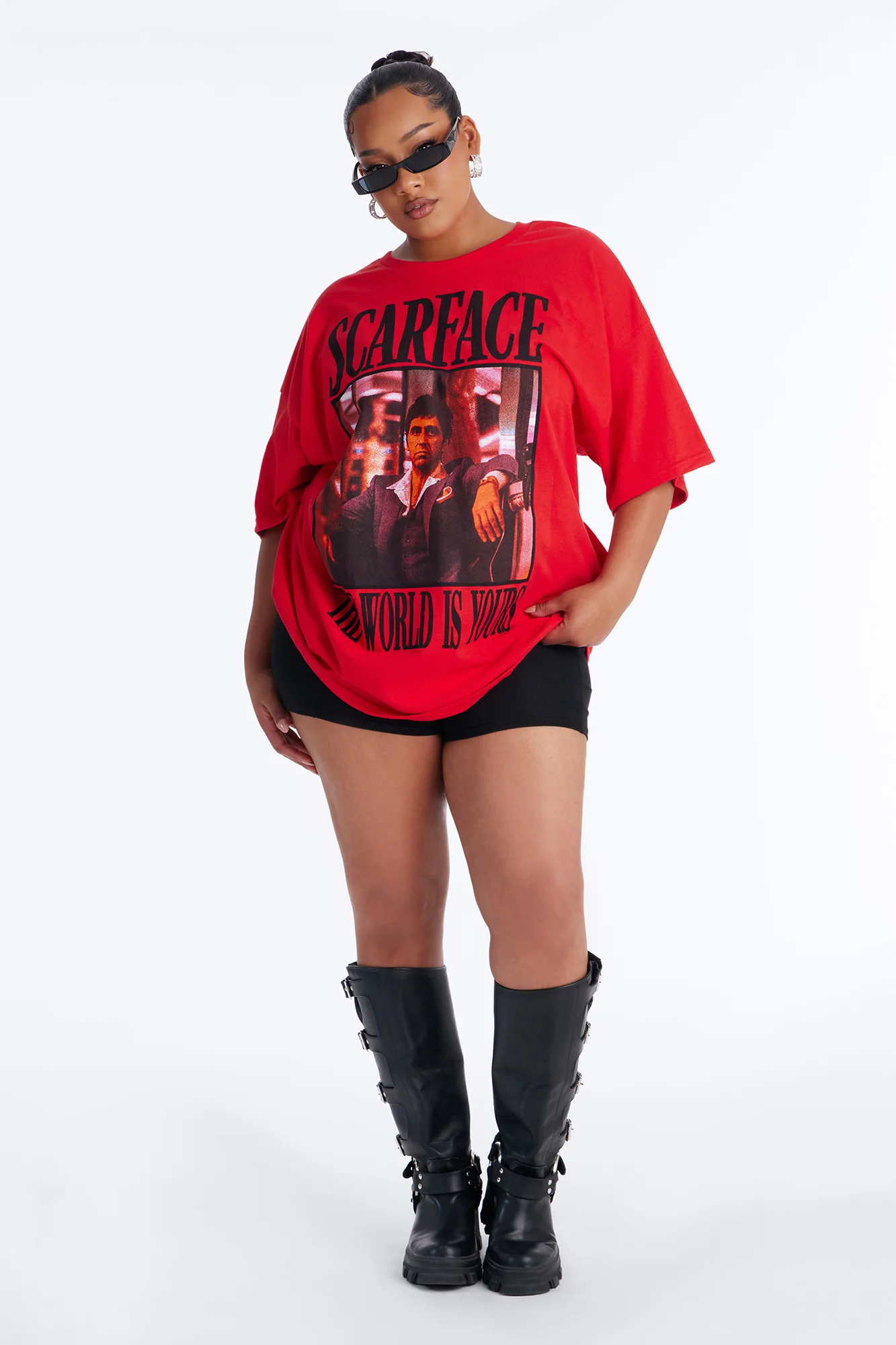 Scarface Multi Photo Oversized Tee - Red - Image 5