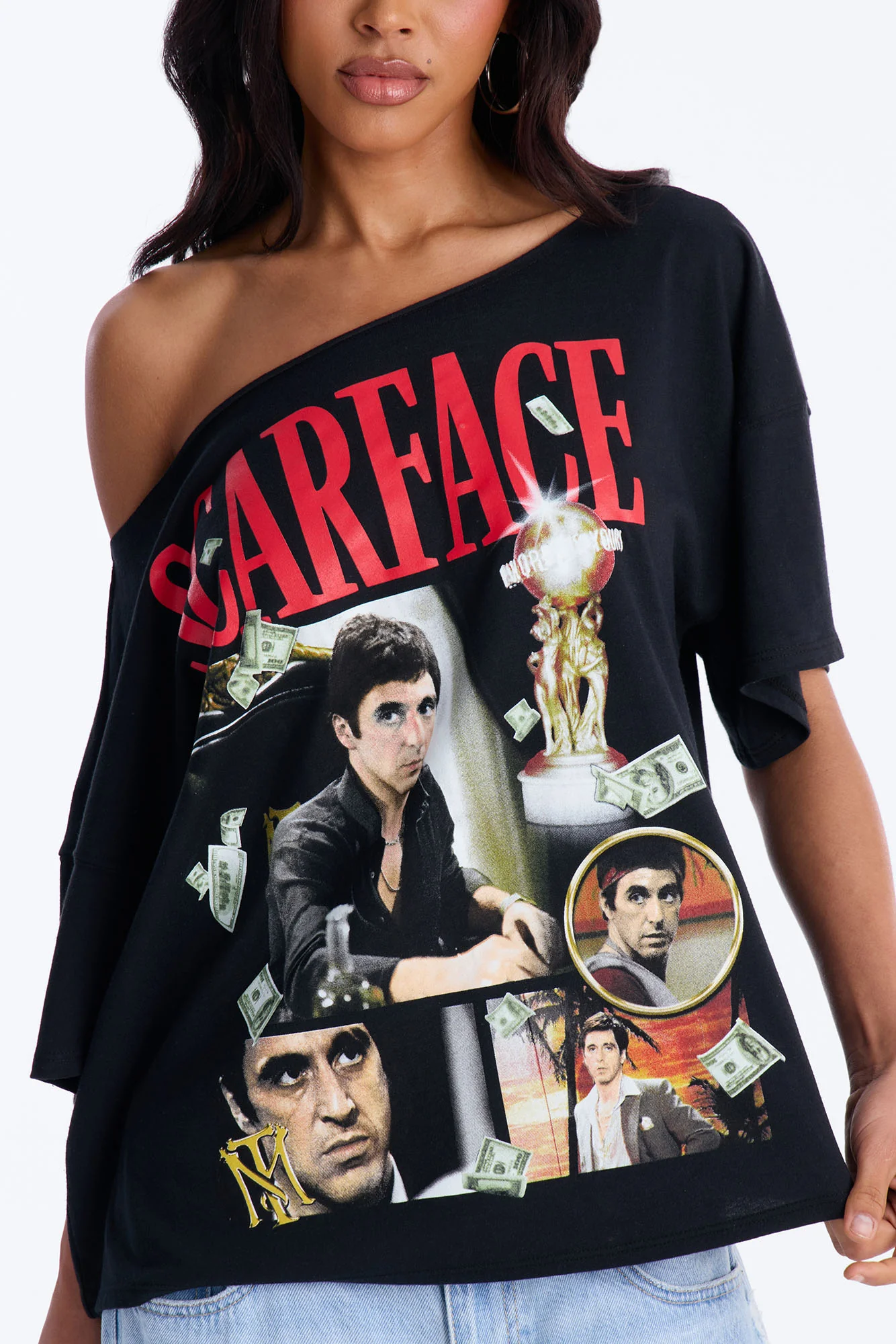 Scarface Off Shoulder Tee - Black - Image 2
