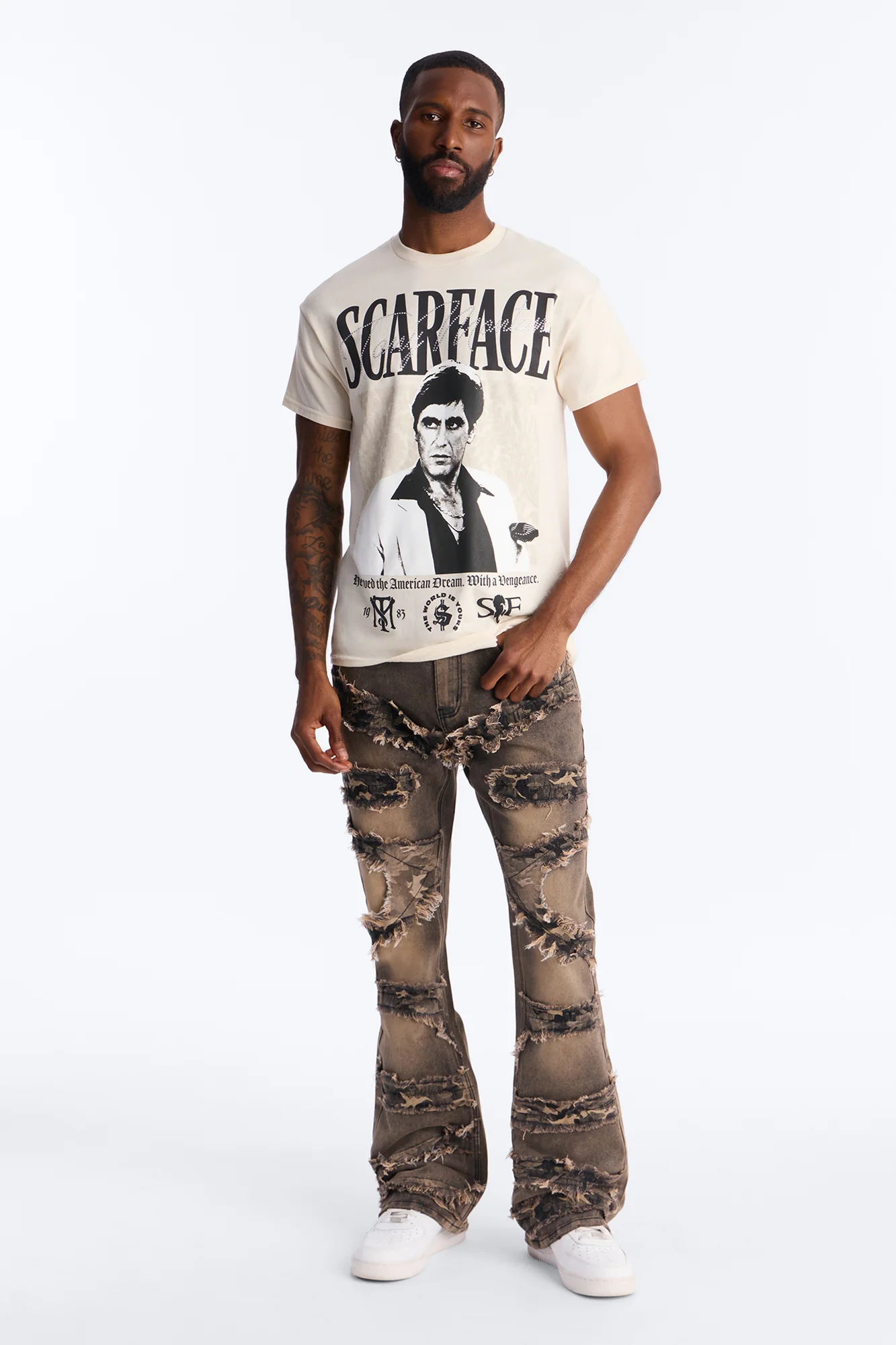 Scarface The American Dream Rhinestone Short Sleeve Tee - Cream - Image 2
