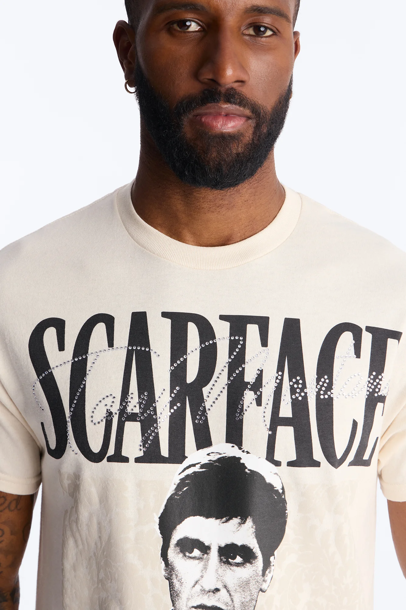 Scarface The American Dream Rhinestone Short Sleeve Tee - Cream - Image 3
