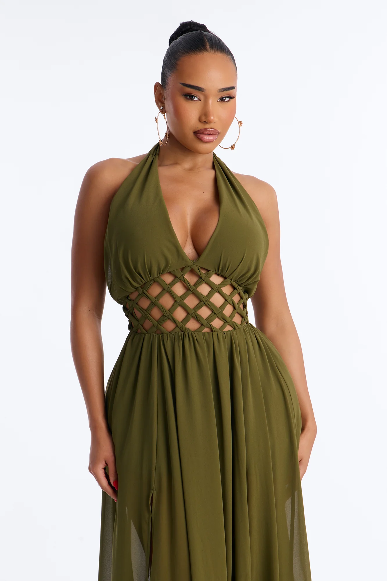 Scarlett Chiffon Maxi Dress - Olive - Image 2