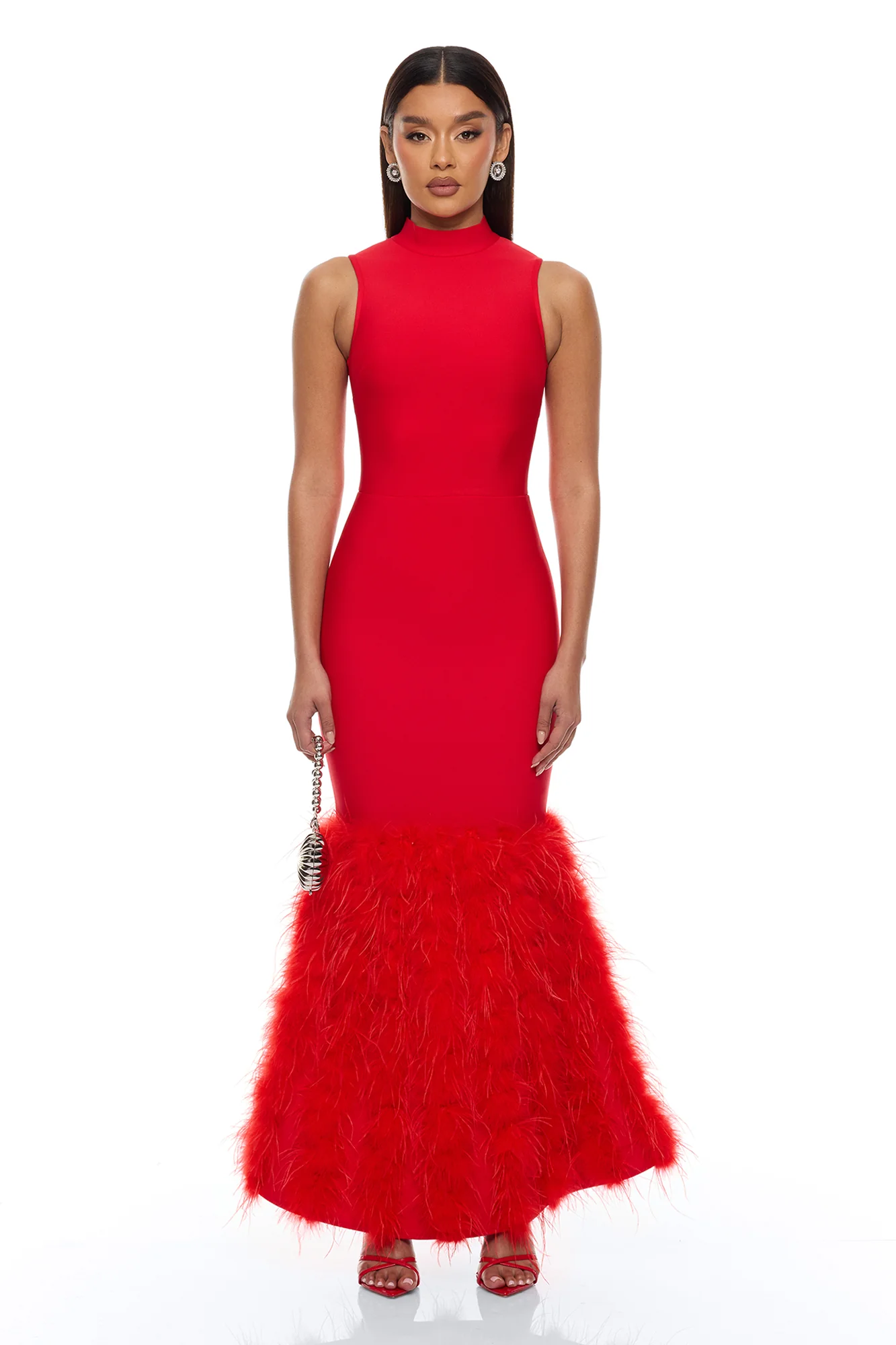 Scarlett Feather Bandage Maxi Dress - Red