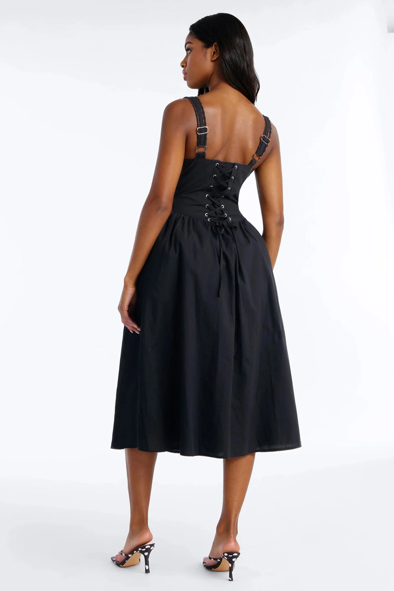 Scarlett Pleated Poplin Midi Dress - Black - Image 4