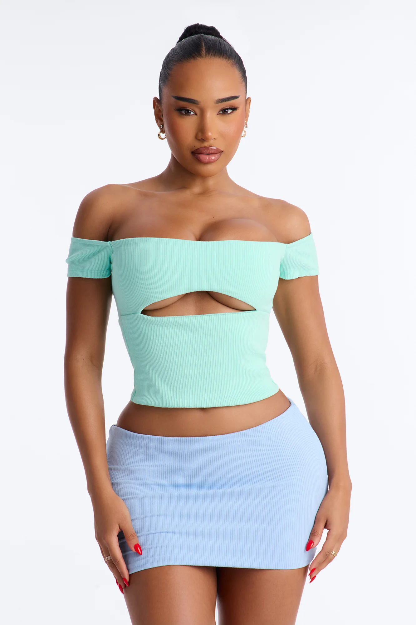 Scarlett Snatched 2 Piece Micro Mini Skort Set - Mint/combo
