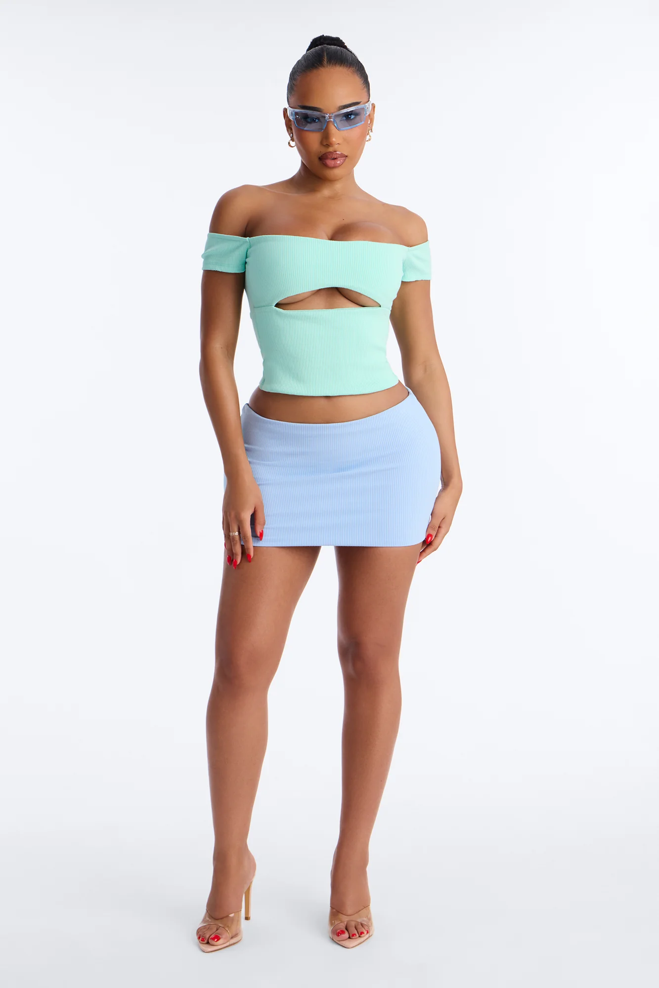 Scarlett Snatched 2 Piece Micro Mini Skort Set - Mint/combo - Image 2