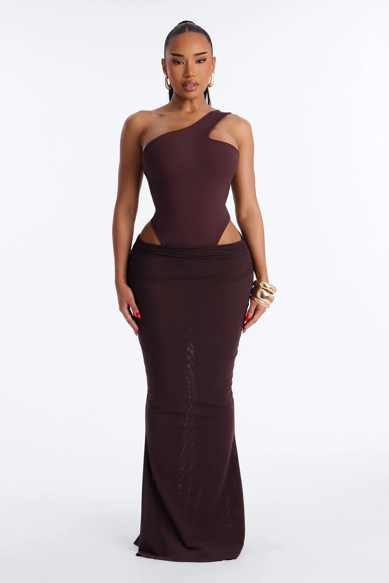 Scarlett Snatched Mesh Maxi Skirt Set - Chocolate