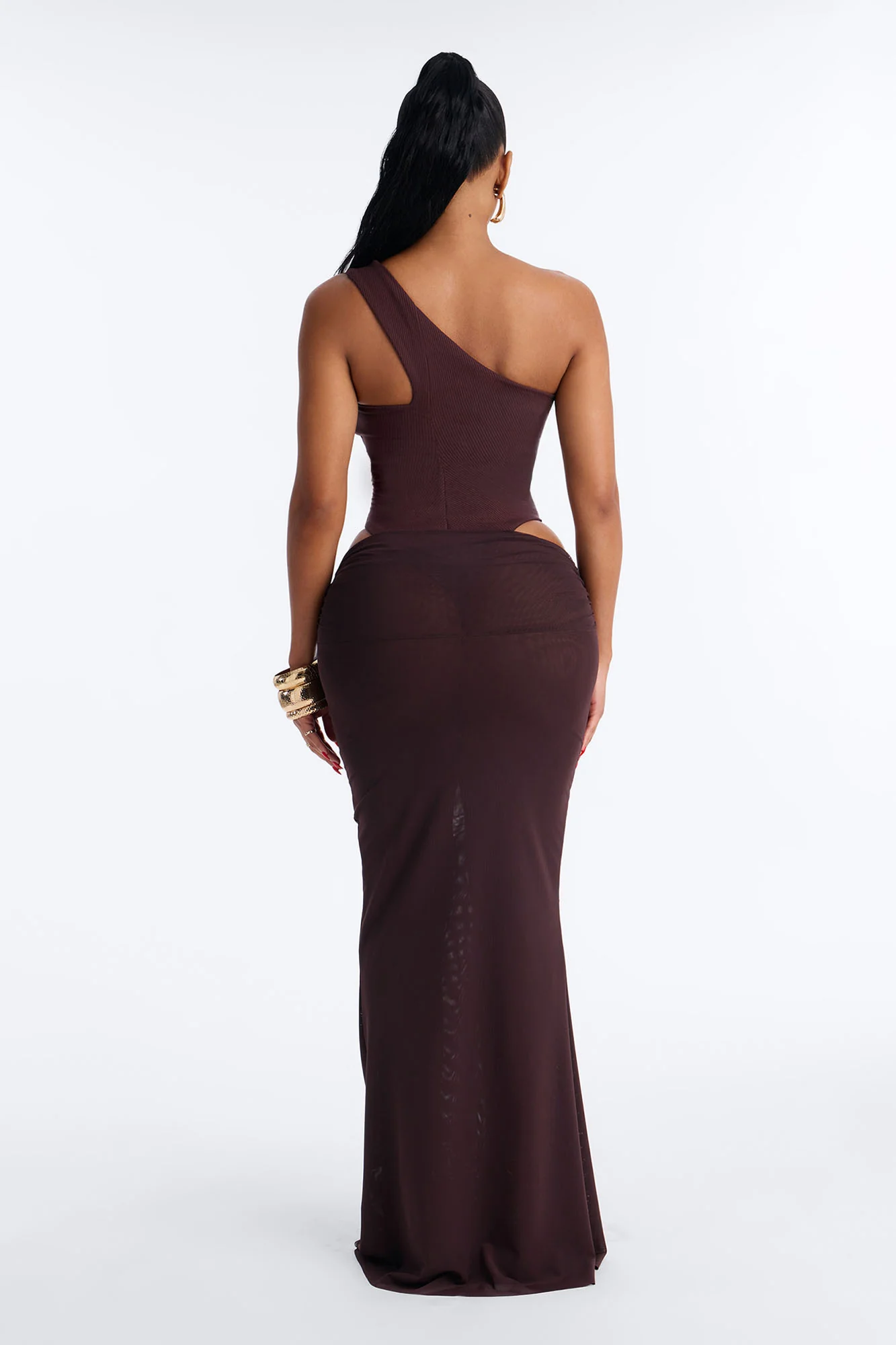 Scarlett Snatched Mesh Maxi Skirt Set - Chocolate - Image 5
