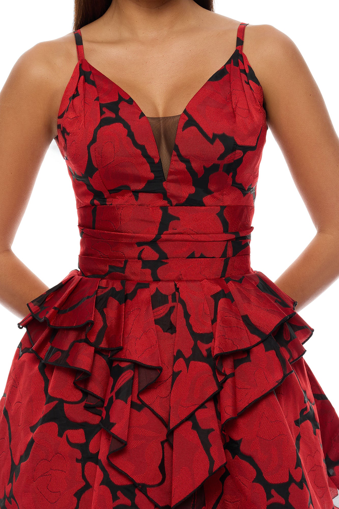 Scarlette Ruffle Jacquard Mini Dress - Black/Red - Image 3