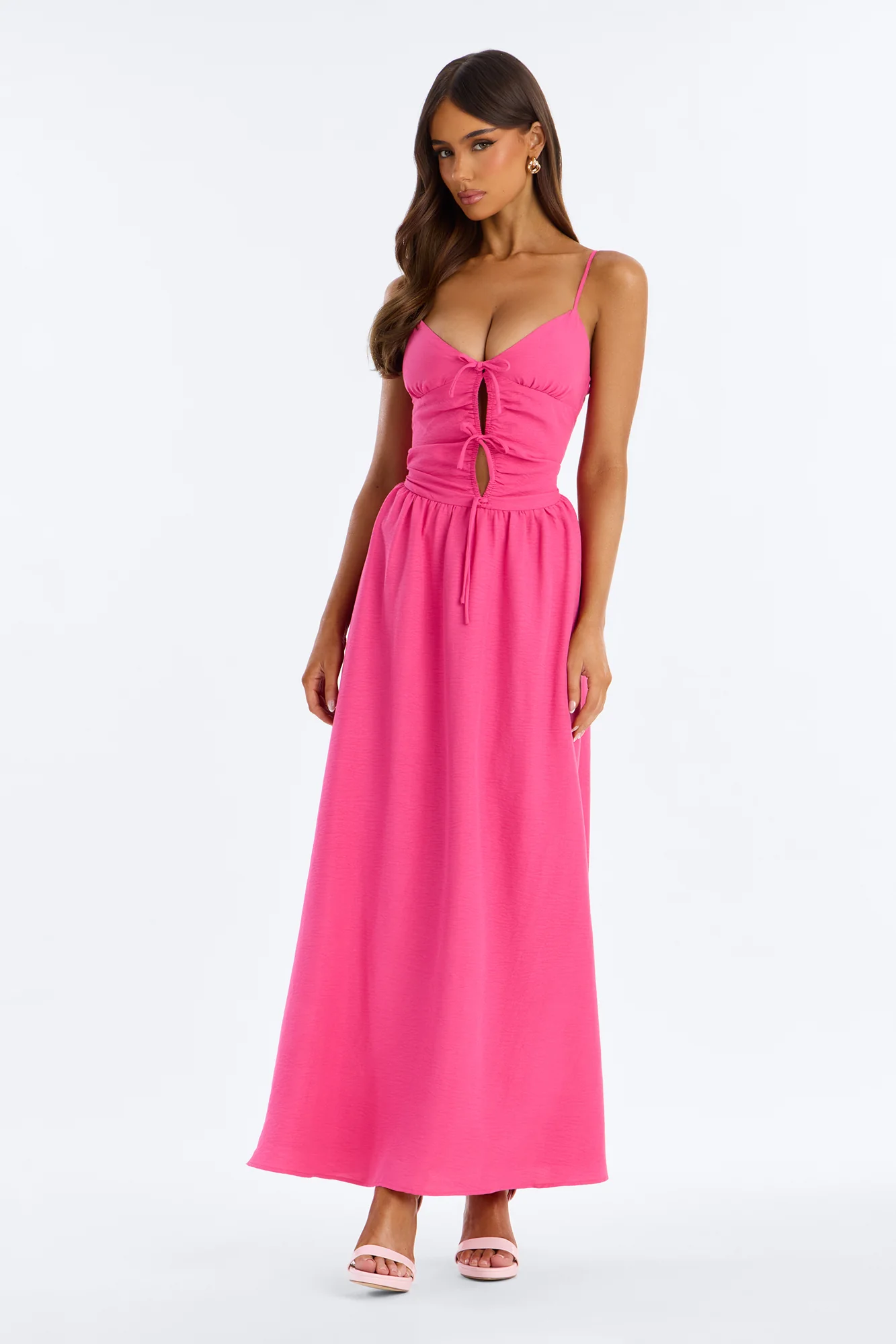 Sea Breeze Tie Front Maxi Dress - Hot Pink