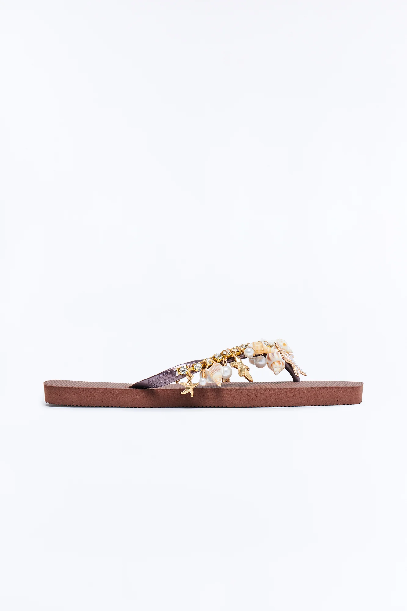 Sea Goddess Seashell Flip Flops - Brown