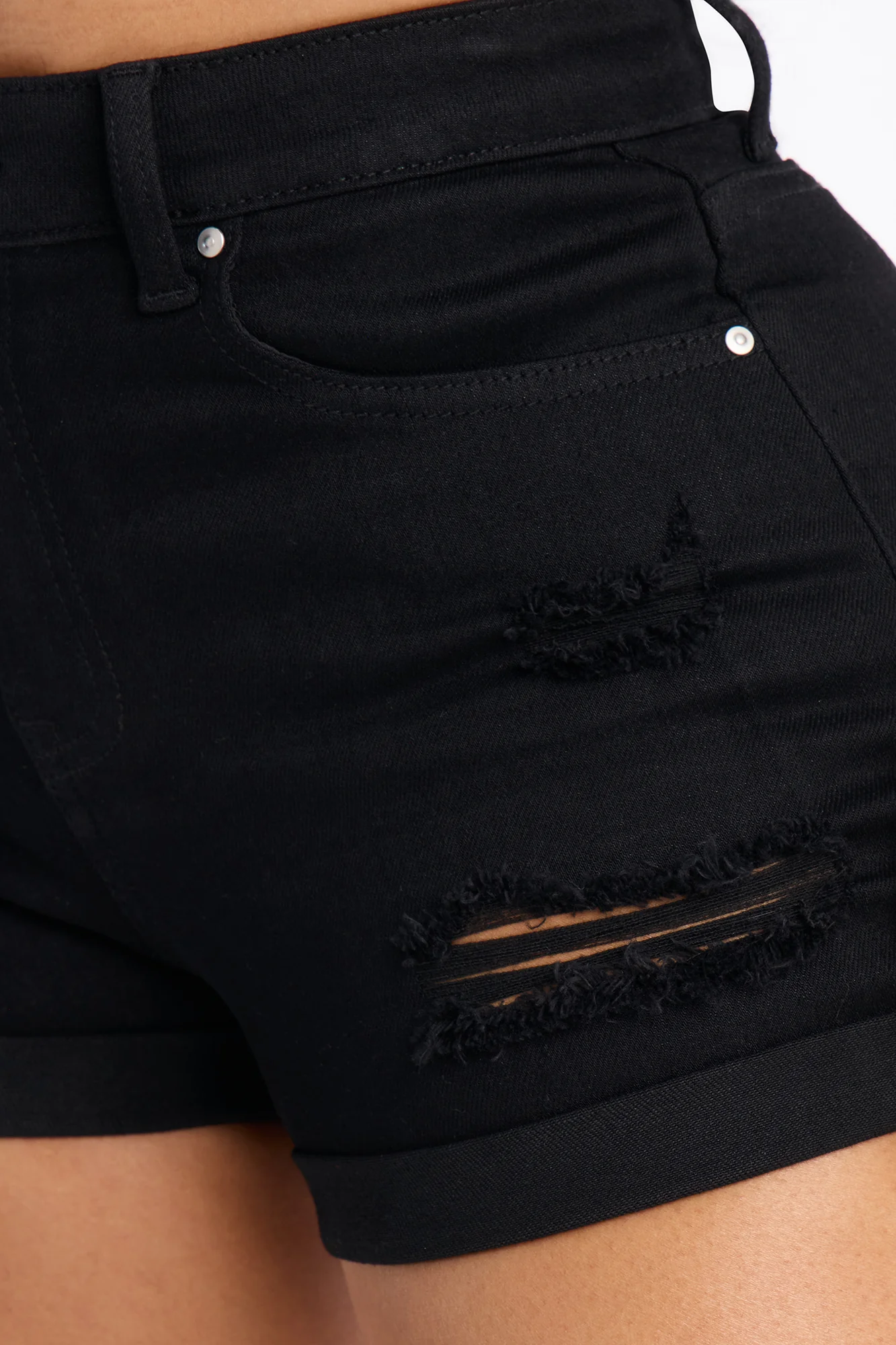 Seacliff High Rise Stretch Denim Shorts - Black - Image 3
