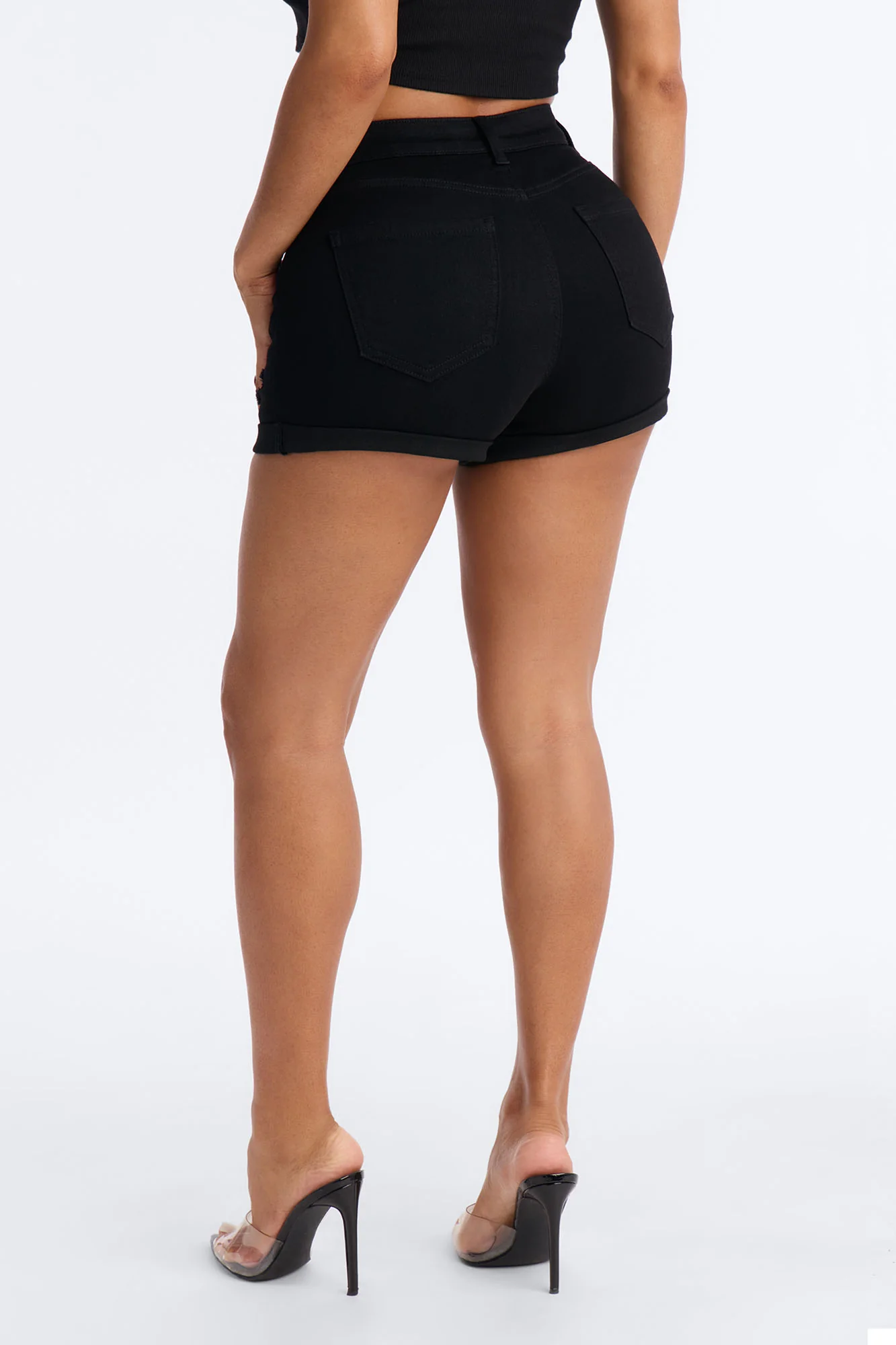 Seacliff High Rise Stretch Denim Shorts - Black - Image 4