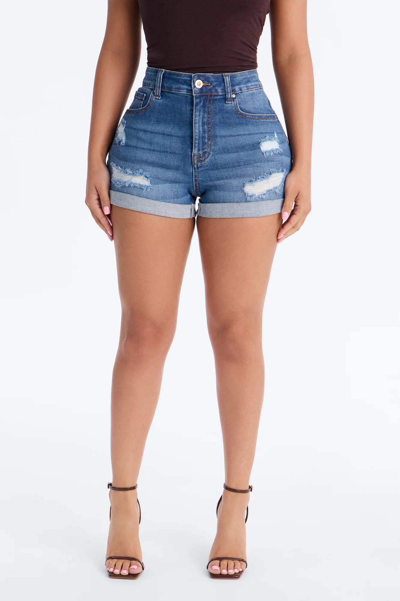 Seacliff High Rise Stretch Denim Shorts - Medium Wash - Image 2
