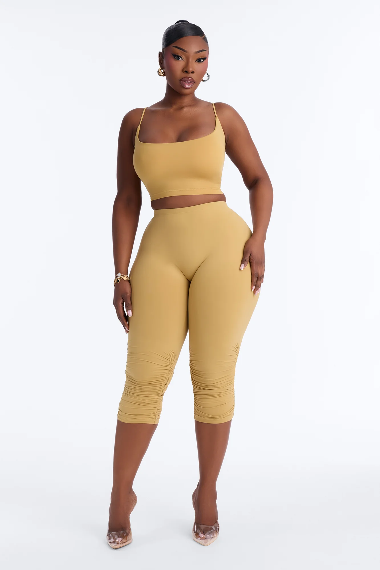 Seamless Smooth Base Layer Double Lined Cami Crop Top - Honey - Image 5