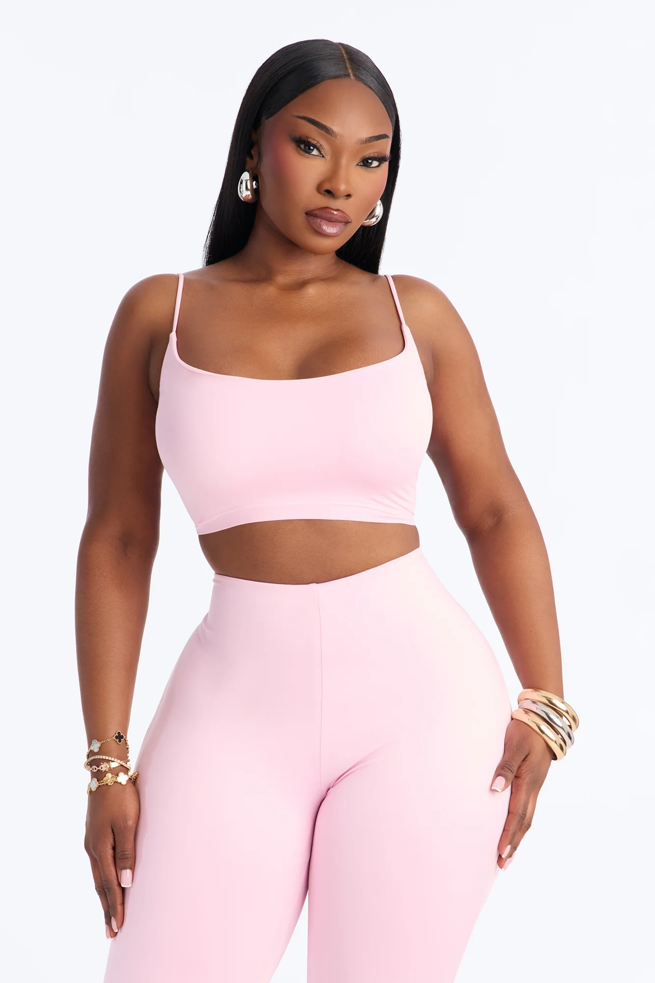 Seamless Smooth Base Layer Double Lined Cami Crop Top - Light Pink - Image 5