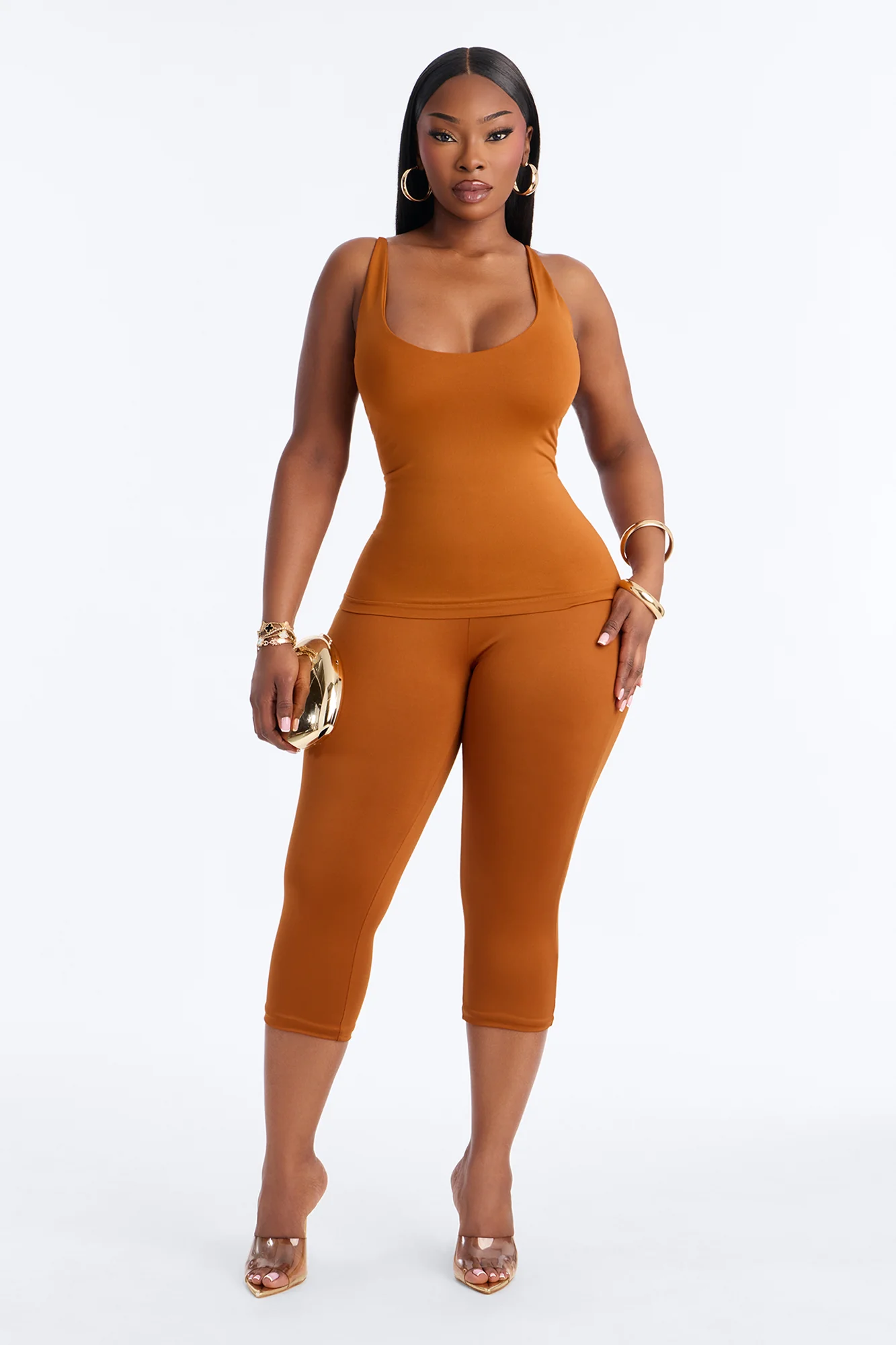 Seamless Smooth Double Lined Scoop Neck Cami Top - Copper - Image 6