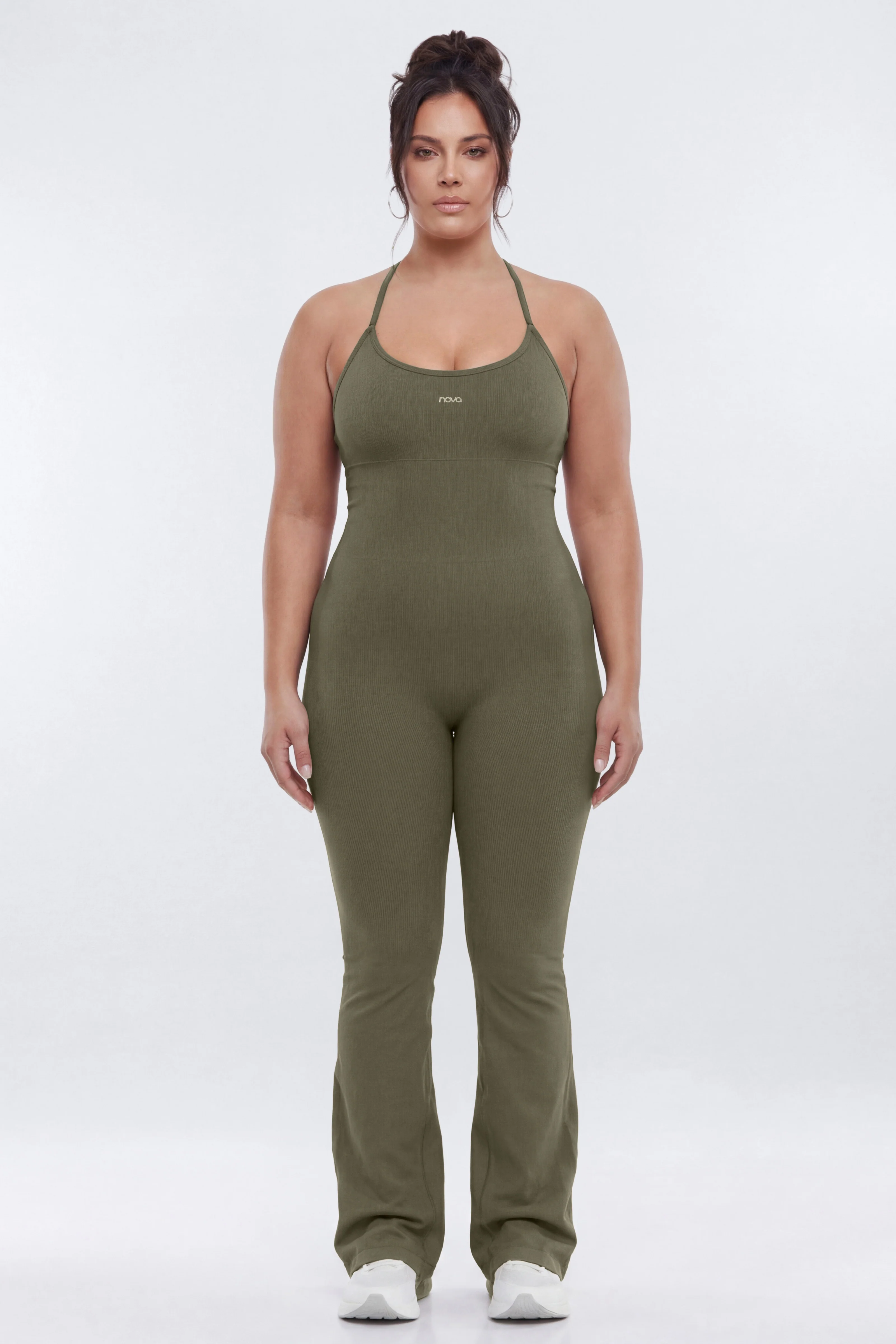 SeamlessLift™ 32″ Flare Jumpsuit - Moss - Image 4
