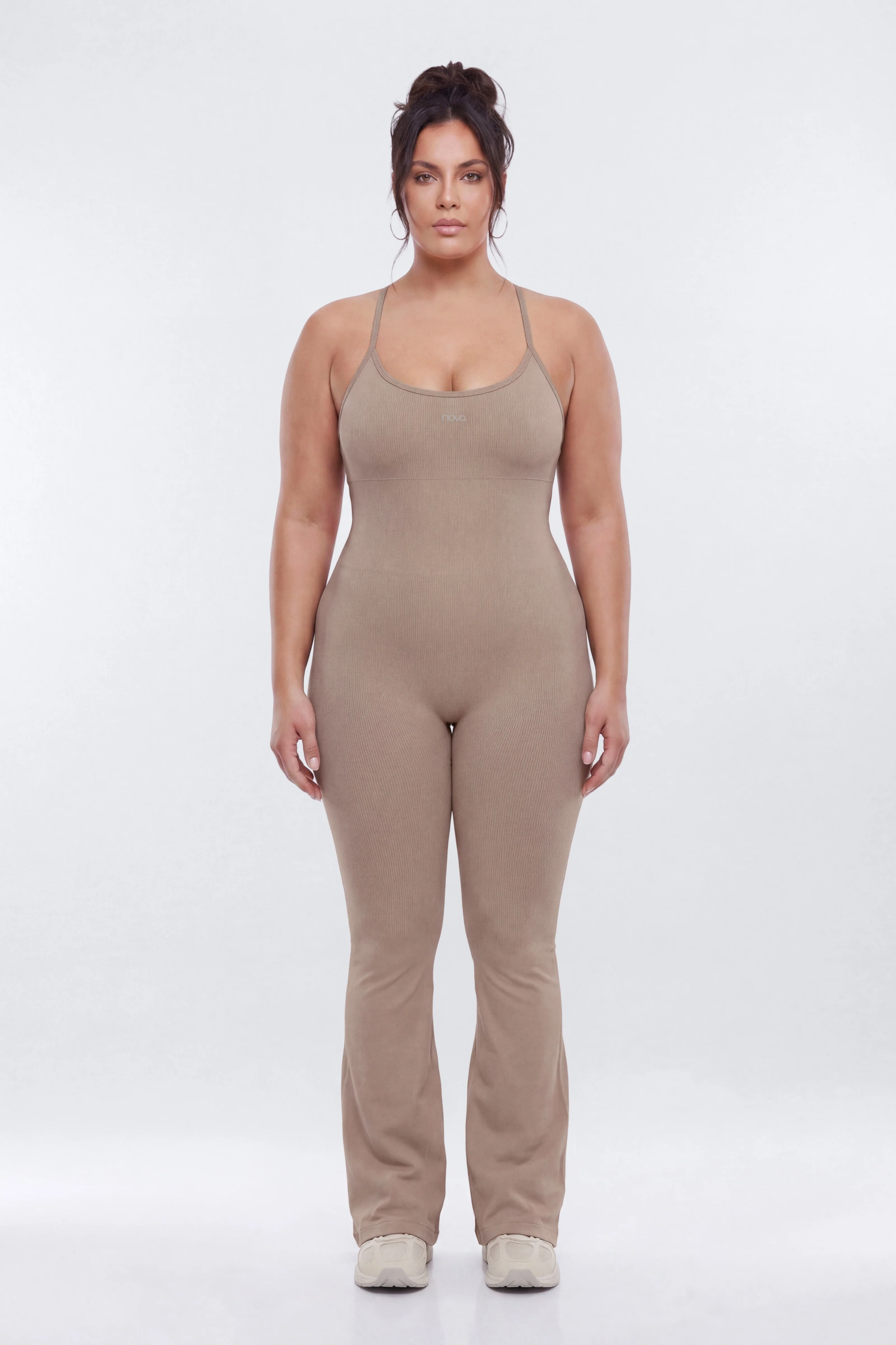 SeamlessLift™ 32″ Flare Jumpsuit - Taupe - Image 5