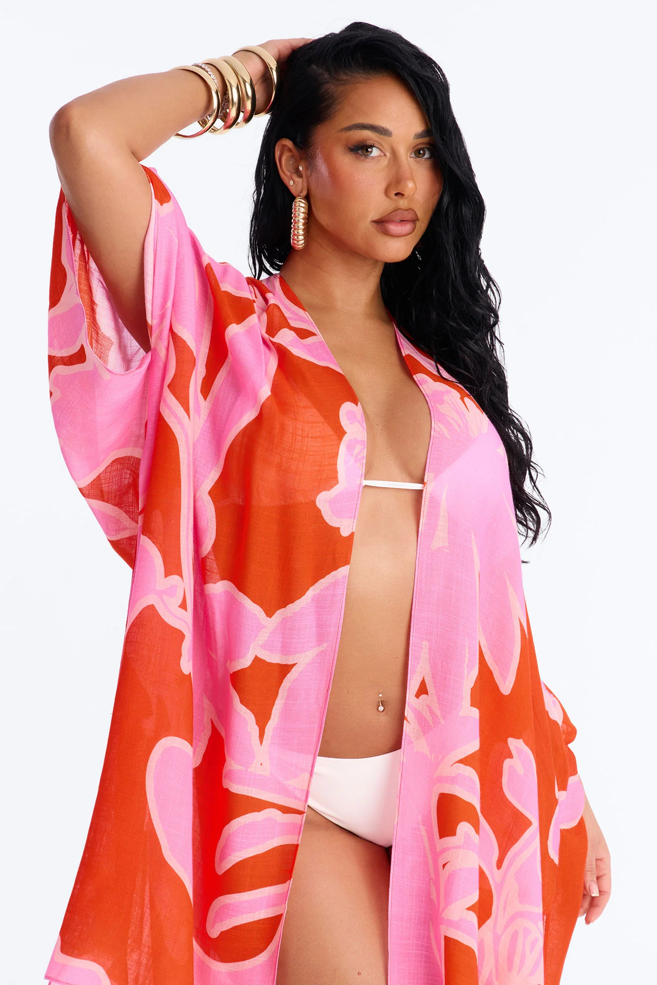 Seas The Day Abstract Swim Cover Up Kimono - Pink/combo - Image 2