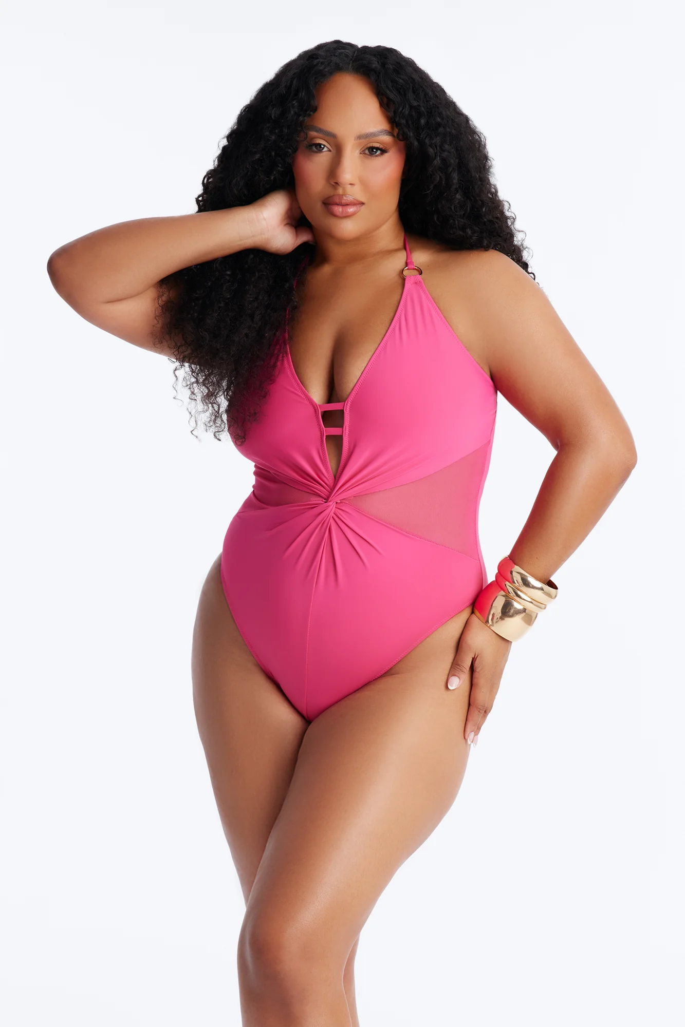Seas The Day O-Ring Ruching 1 Piece Swimsuit - Hot Pink - Image 4