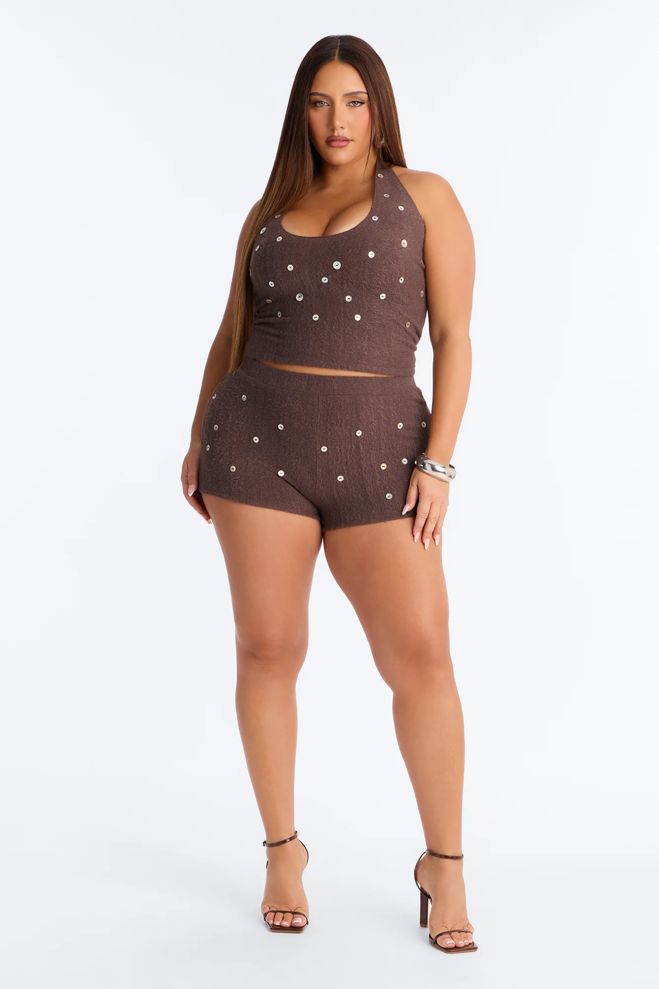 Seashell Fuzzy Halter Top - Chocolate - Image 4