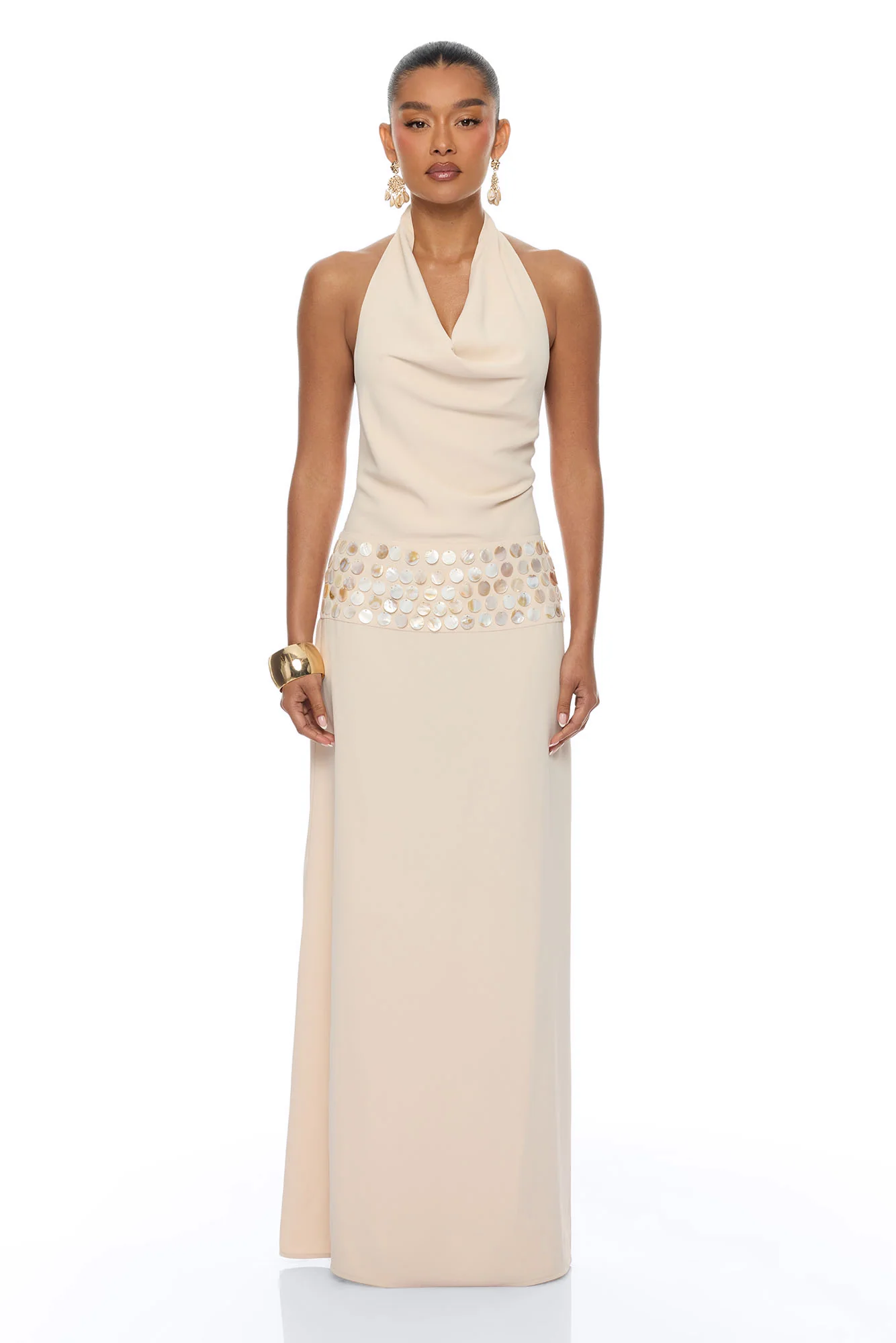 Seaside Chic Shell Backless Maxi Dress - Sand