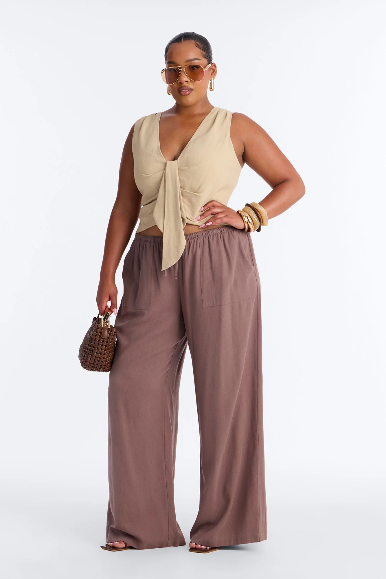 Seaside Soiree Wide Leg Linen Pant - Caffe - Image 4