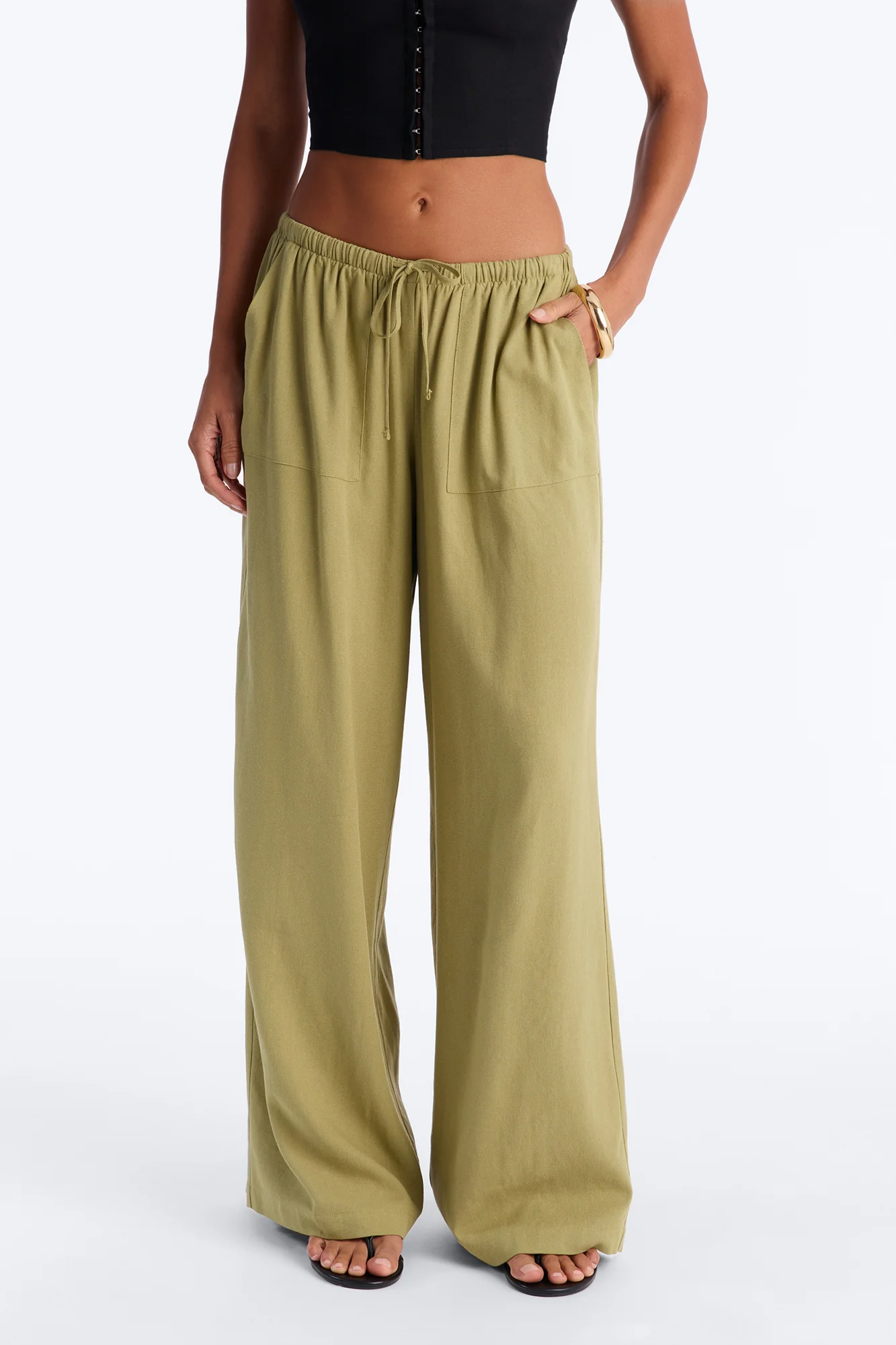 Seaside Soiree Wide Leg Linen Pant - Olive - Image 2