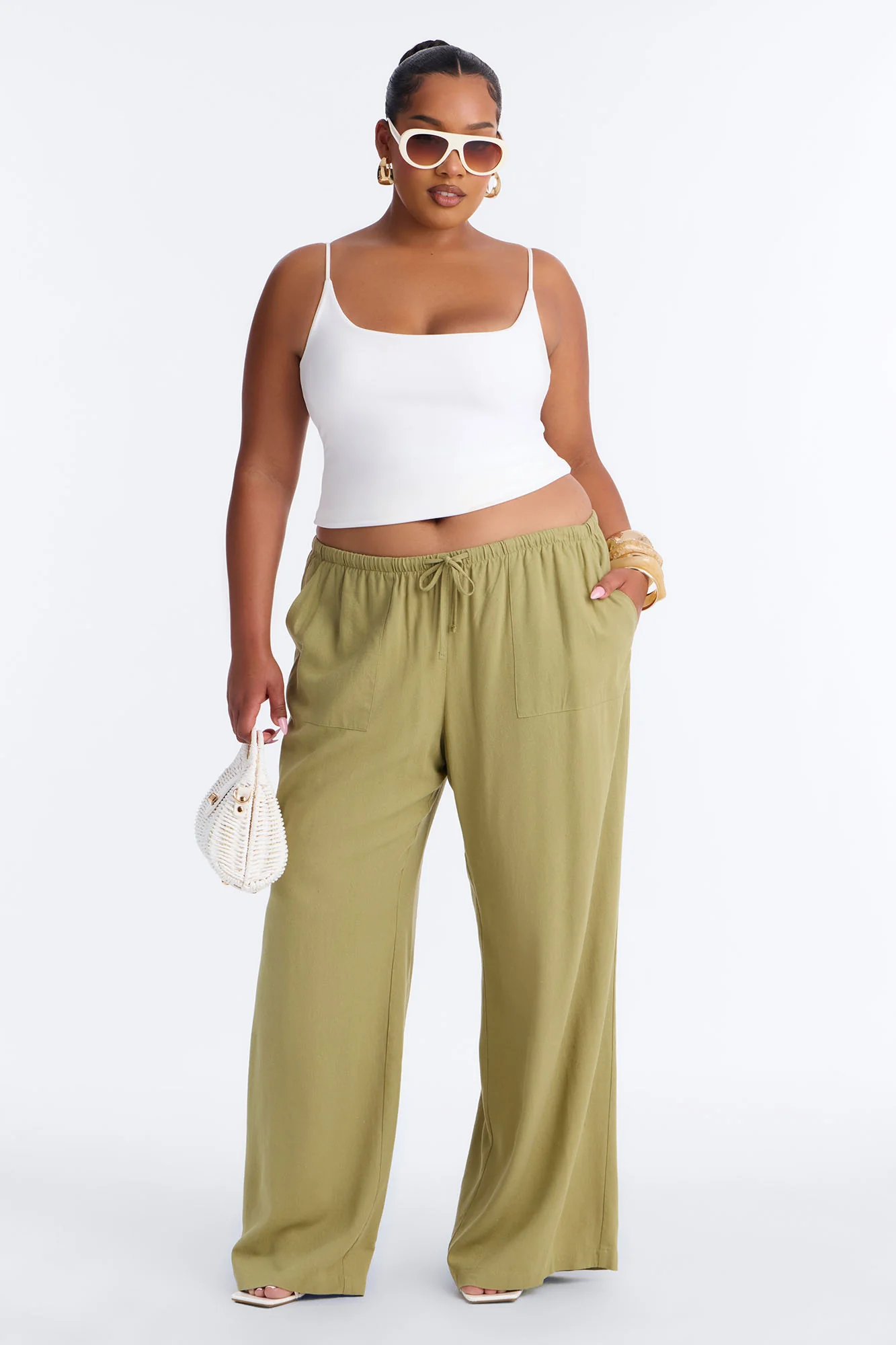 Seaside Soiree Wide Leg Linen Pant - Olive - Image 5