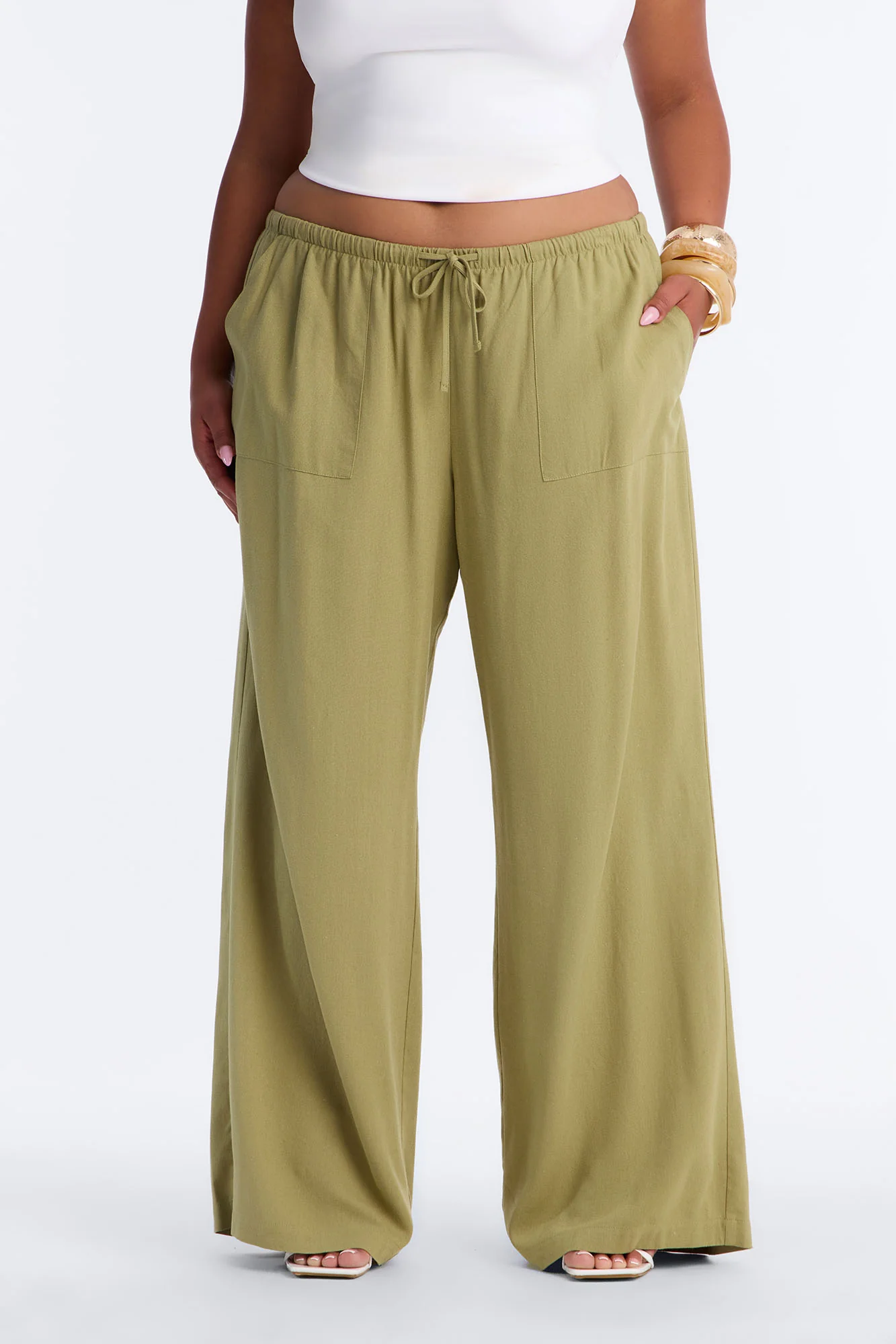 Seaside Soiree Wide Leg Linen Pant - Olive - Image 6