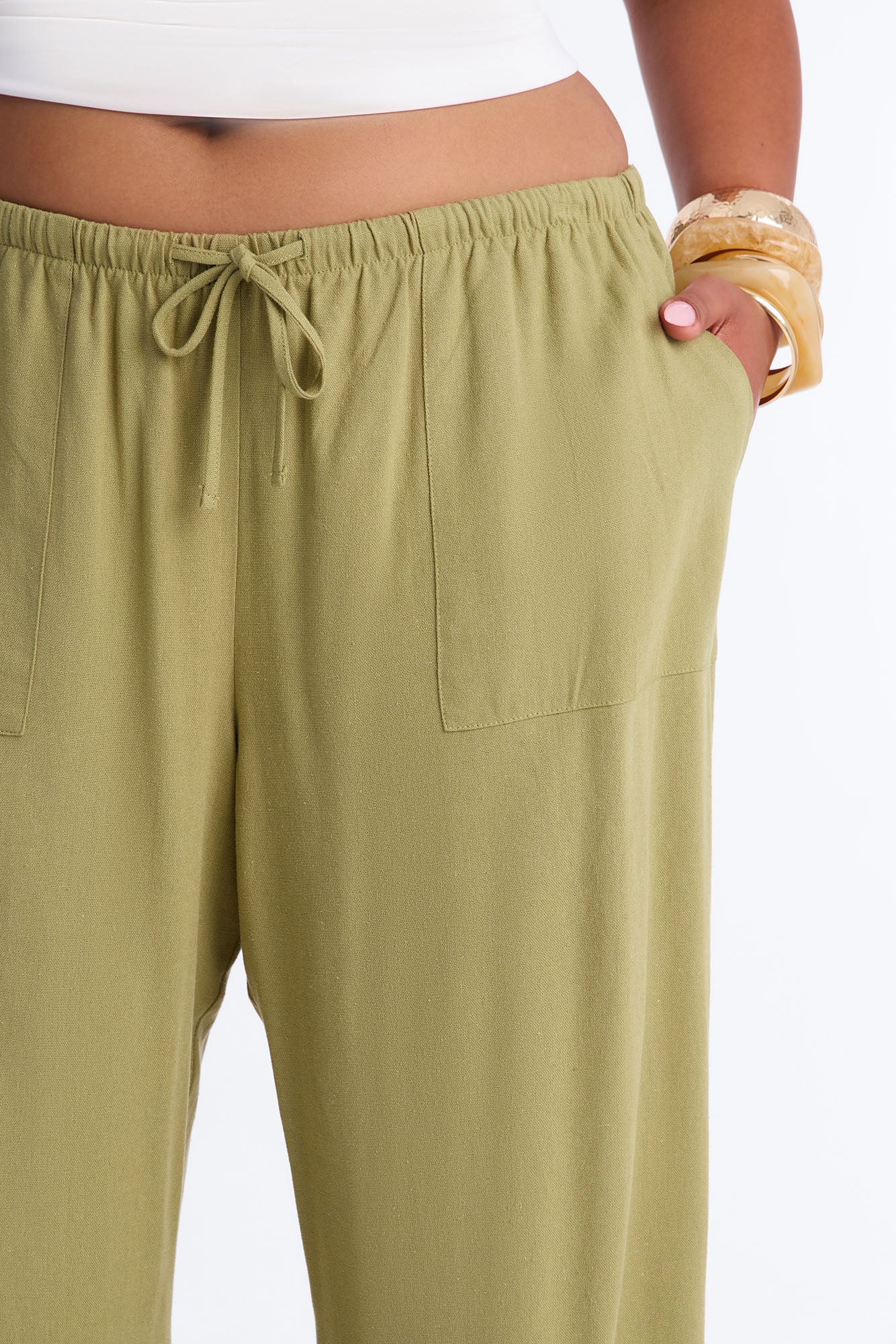 Seaside Soiree Wide Leg Linen Pant - Olive - Image 7