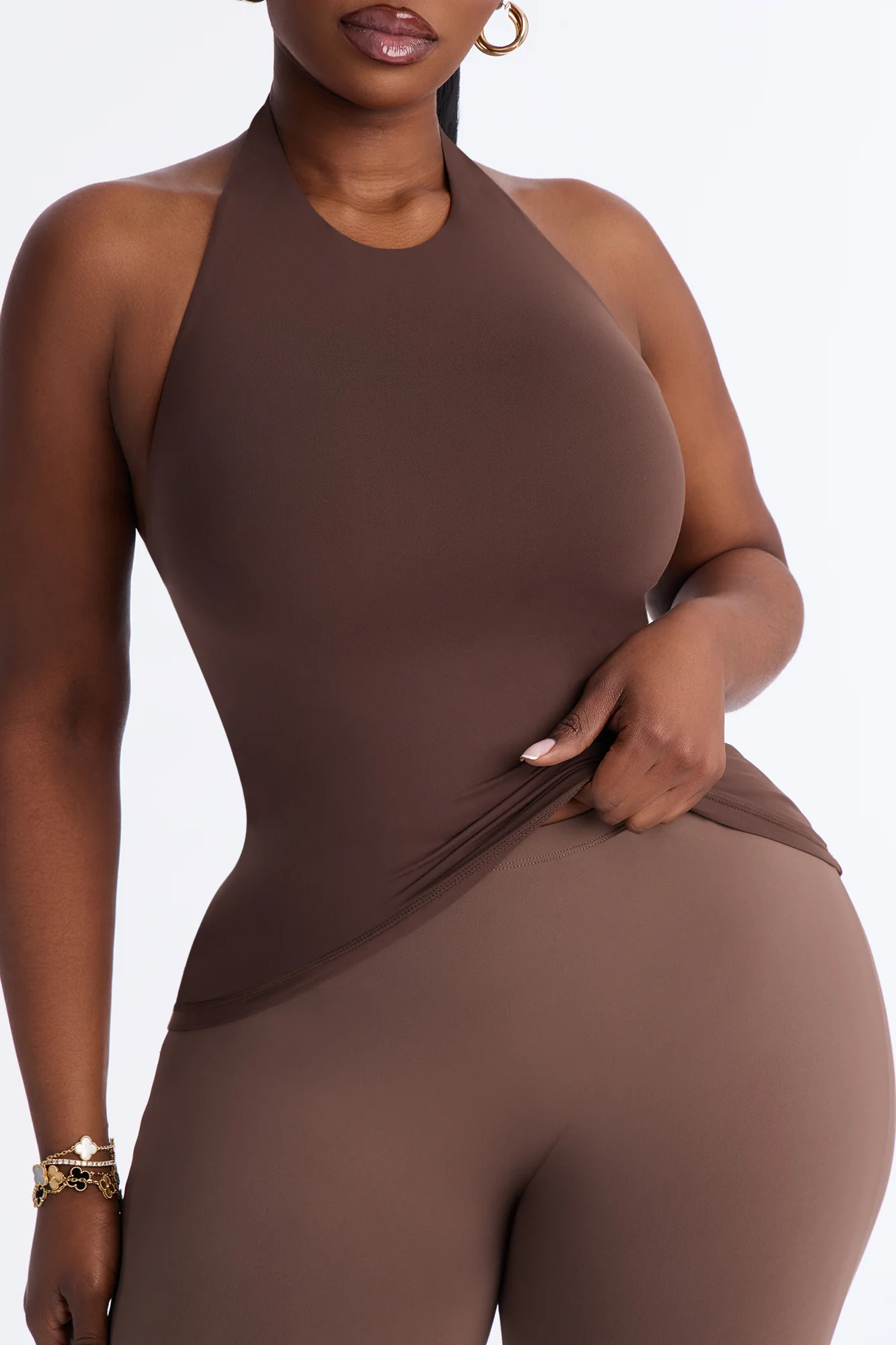 Second Skin Bra Pad Sleeveless Halter Top - Brown - Image 7