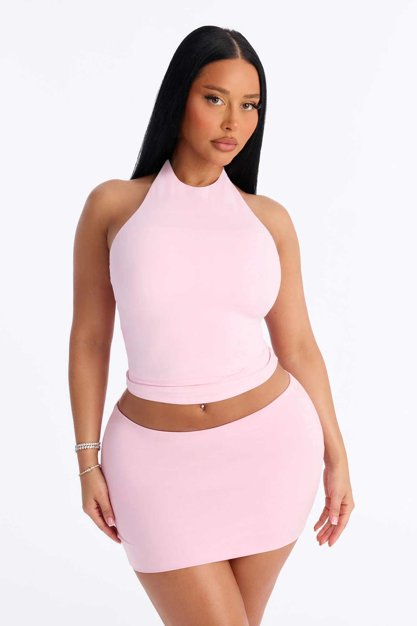 Second Skin Bra Pad Sleeveless Halter Top - Light Pink