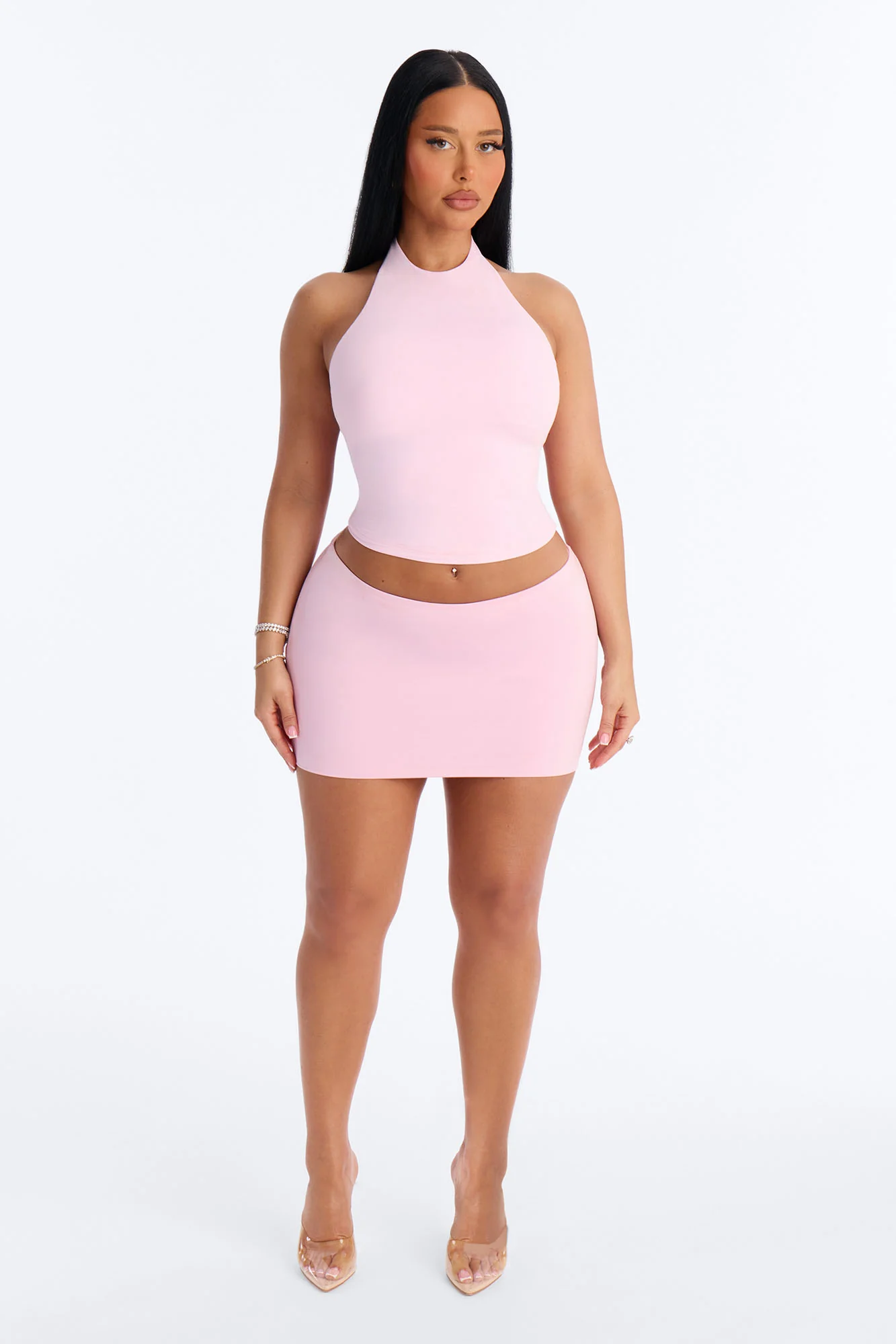 Second Skin Bra Pad Sleeveless Halter Top - Light Pink - Image 2