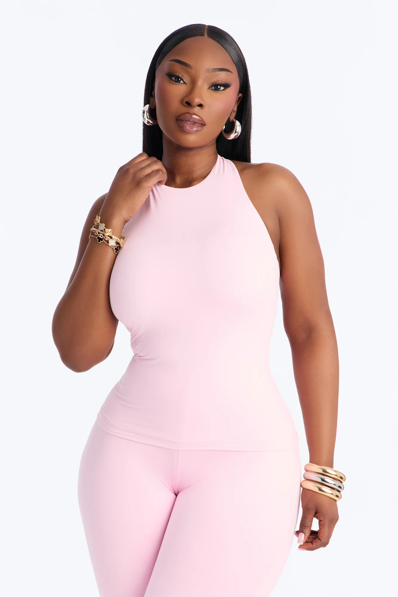 Second Skin Bra Pad Sleeveless Halter Top - Light Pink - Image 5
