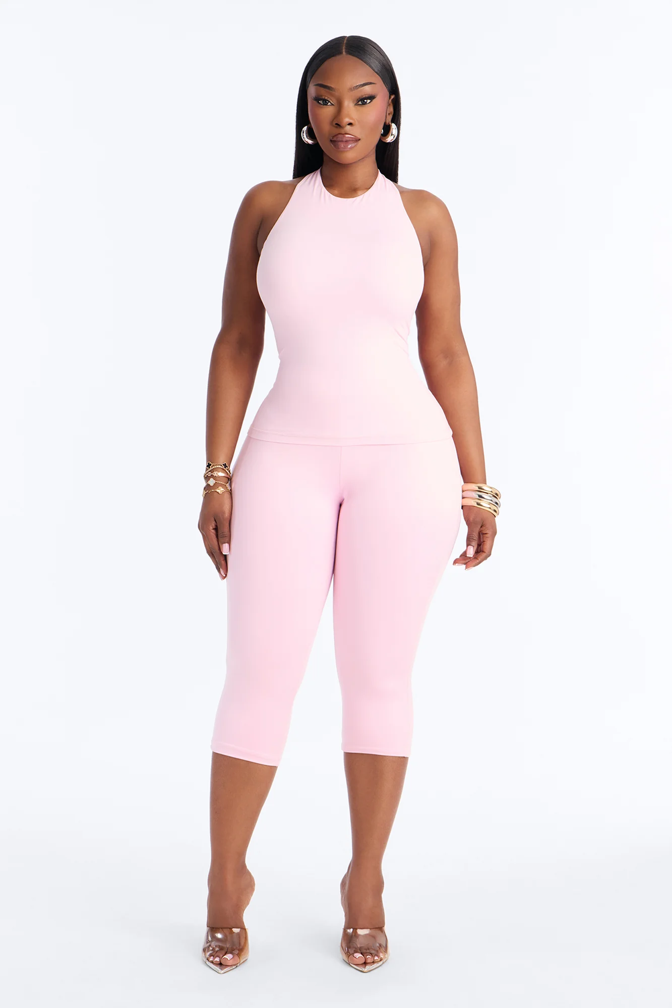 Second Skin Bra Pad Sleeveless Halter Top - Light Pink - Image 6