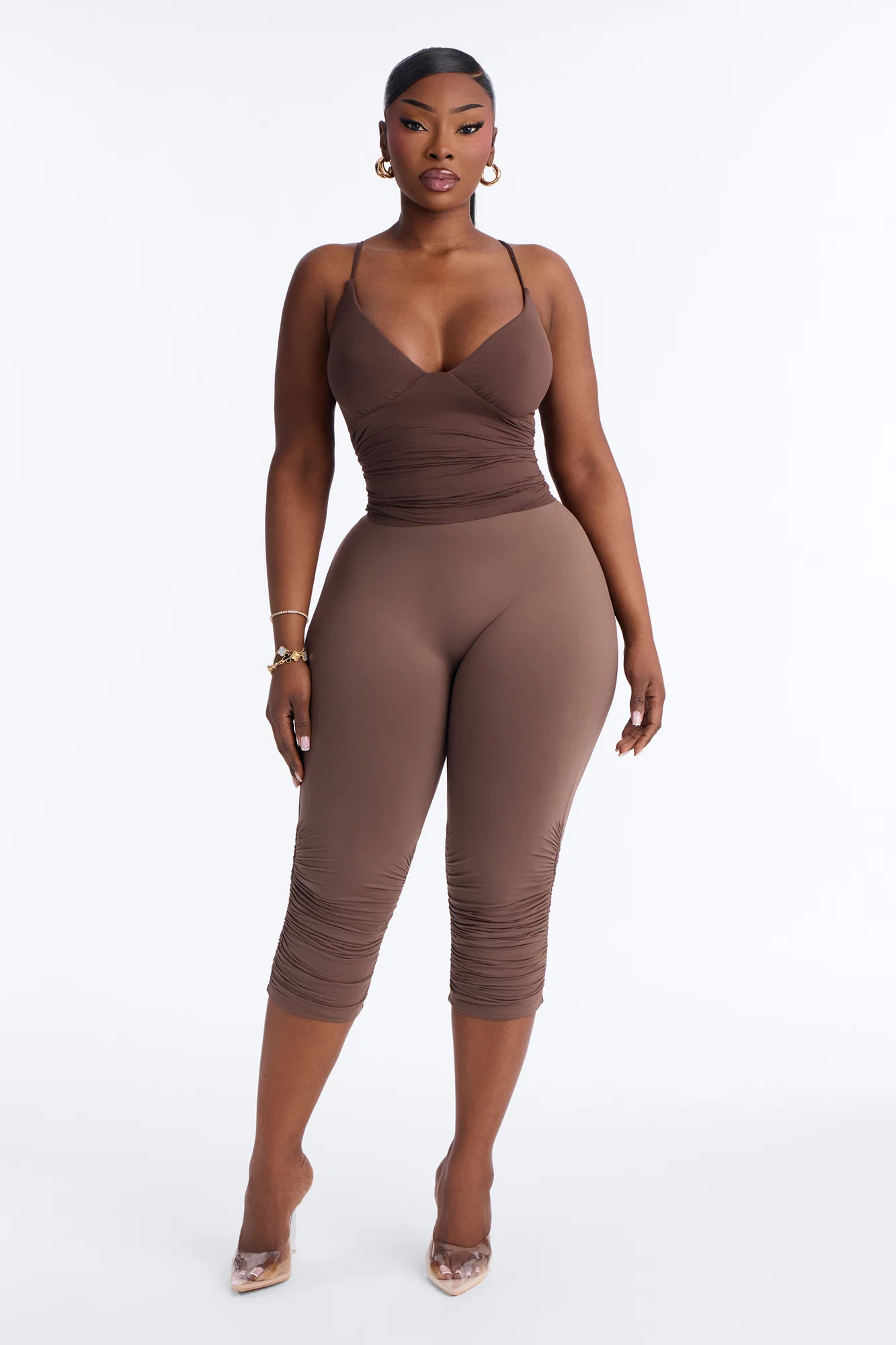 Second Skin Bra Pad V Neck Cami - Brown - Image 5