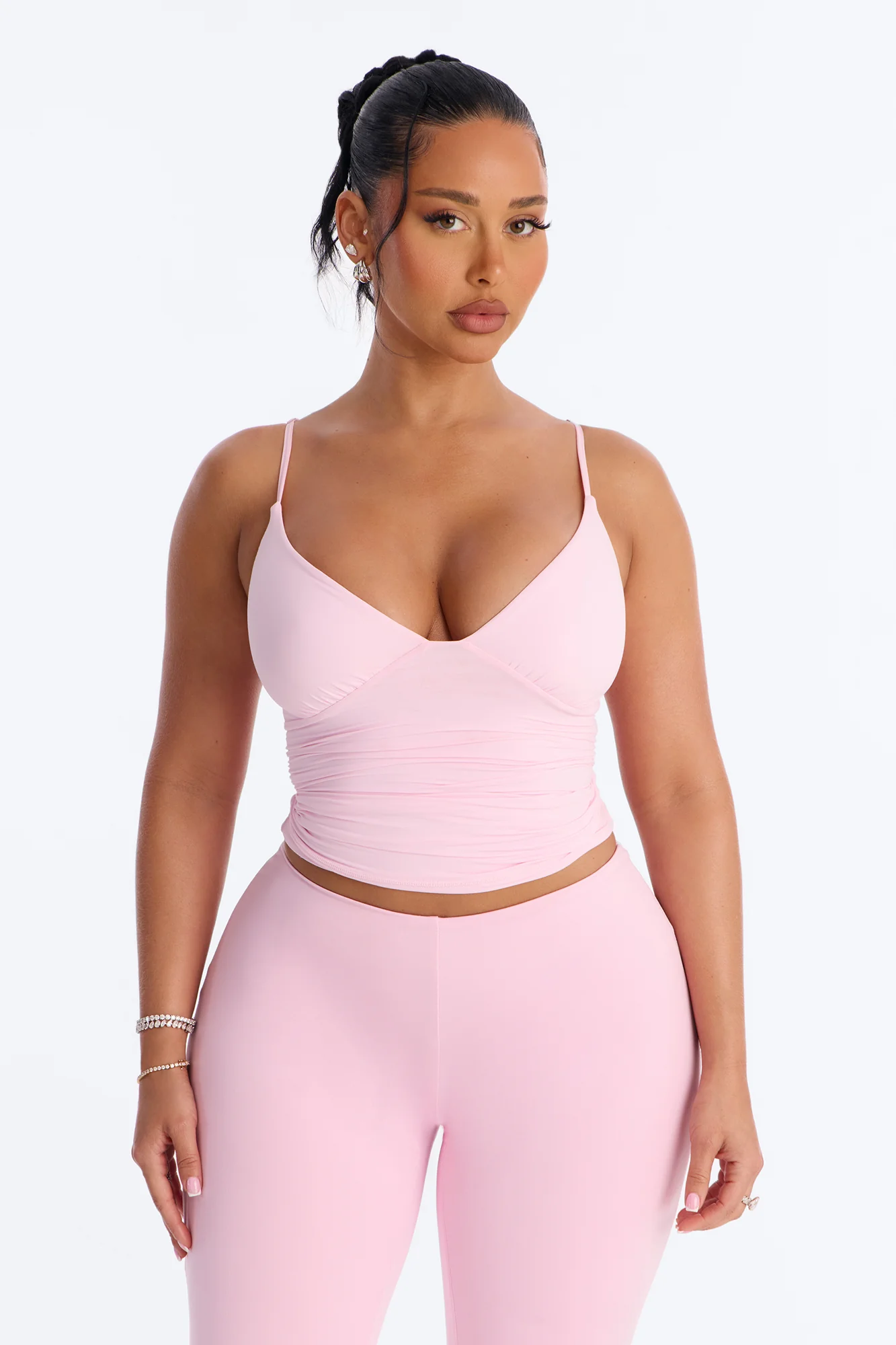 Second Skin Bra Pad V Neck Cami - Light Pink