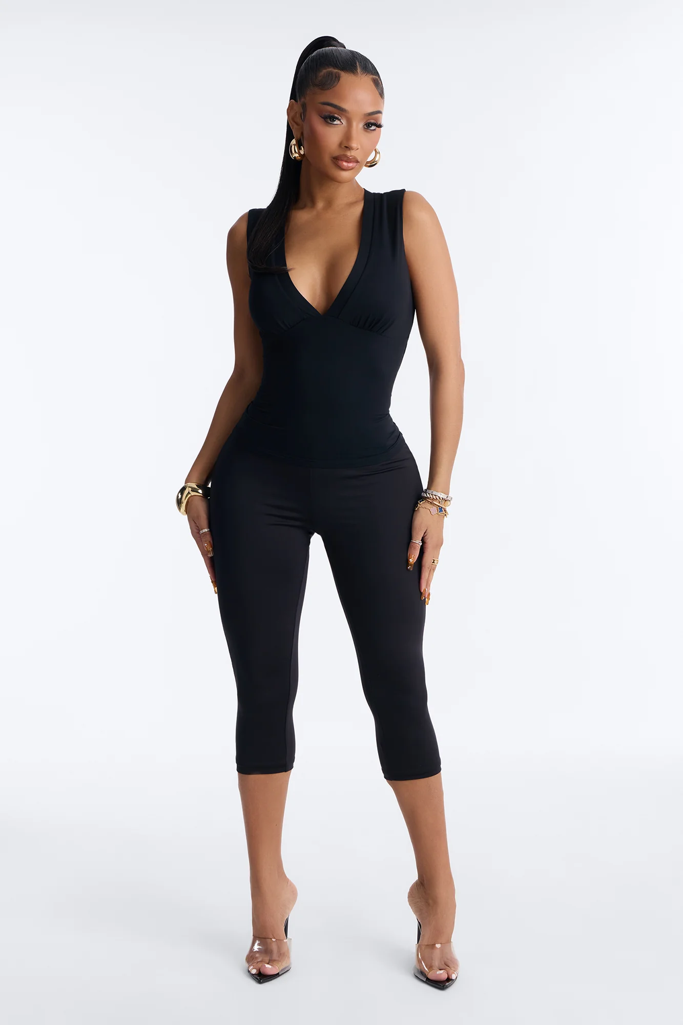 Second Skin Deep V Neck Sleeveless Top - Black - Image 2