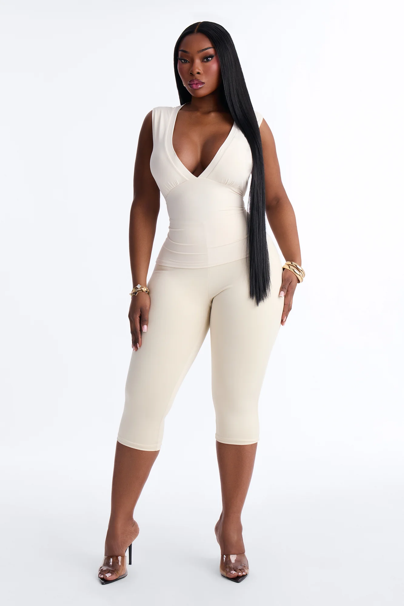 Second Skin Deep V Neck Sleeveless Top - Bone - Image 6