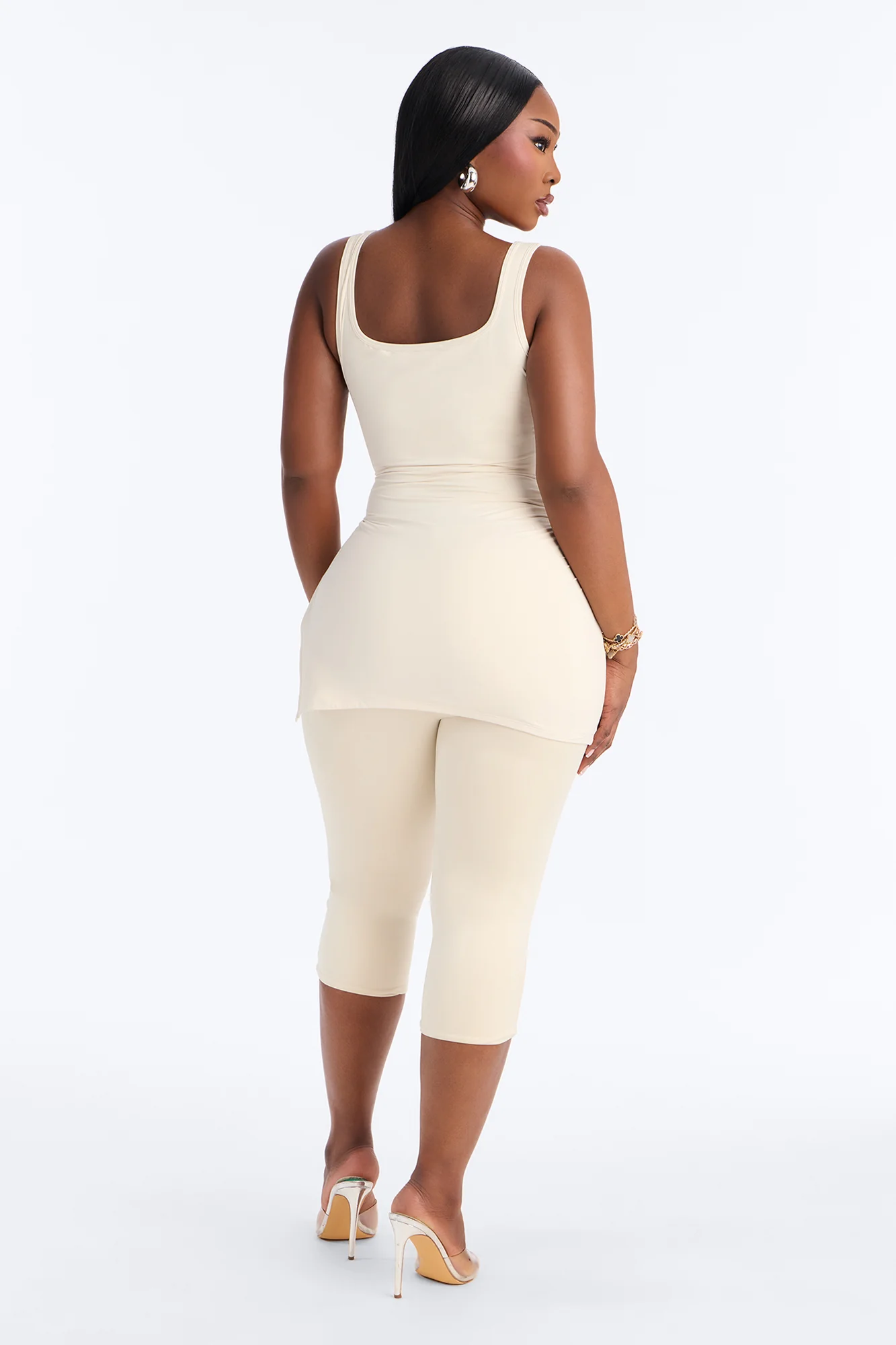 Second Skin Double Line Asymmetrical Ruched Tank Top - Bone - Image 8