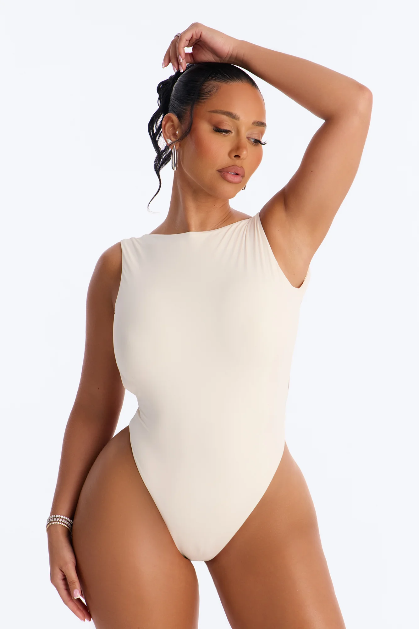Second Skin Double Lined Backless Bodysuit - Bone