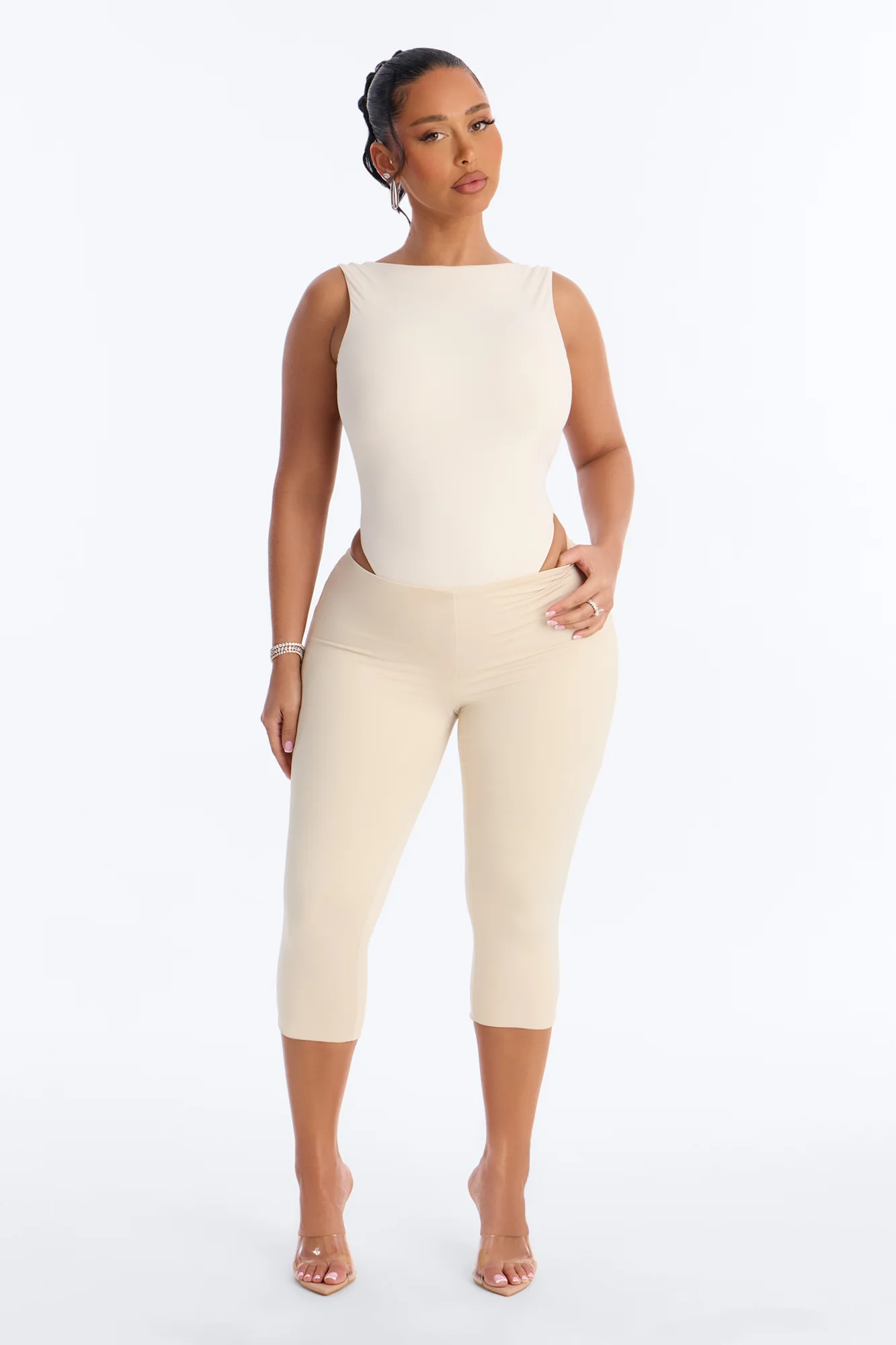Second Skin Double Lined Backless Bodysuit - Bone - Image 2