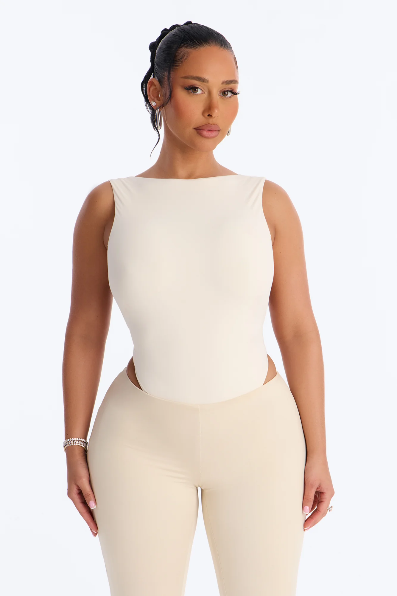 Second Skin Double Lined Backless Bodysuit - Bone - Image 3