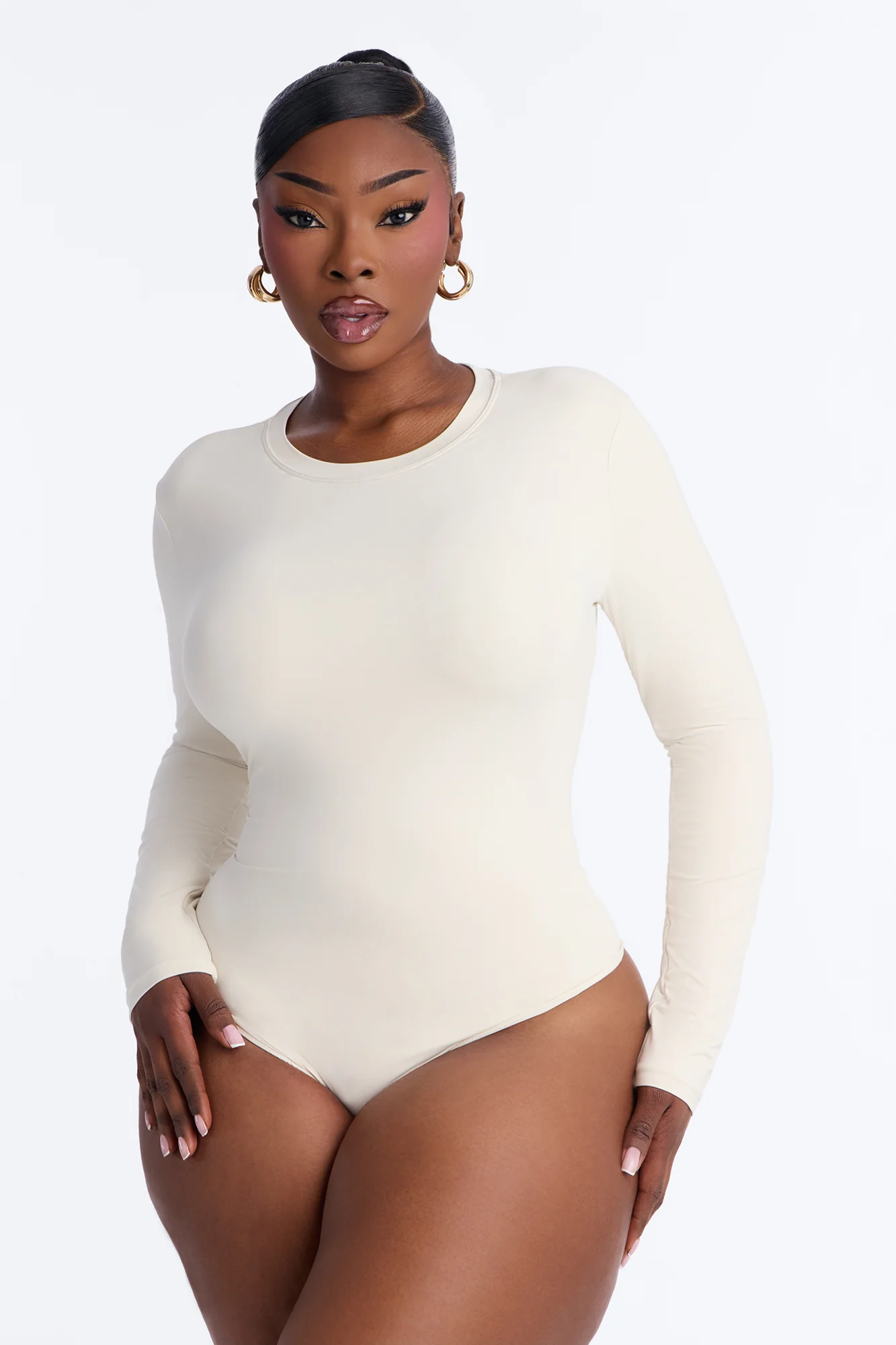 Second Skin Double Lined Crew Neck Long Sleeve Bodysuit - Bone - Image 5