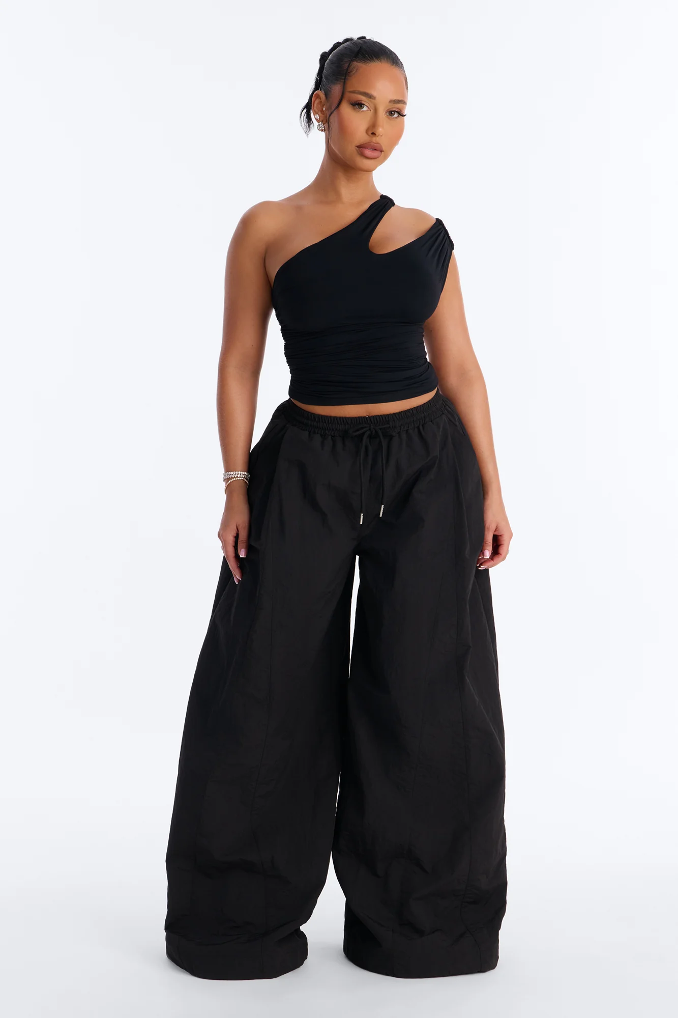 Second Skin Double Lined Cut Out One Shoulder Sleeveless Top - Black - Image 2