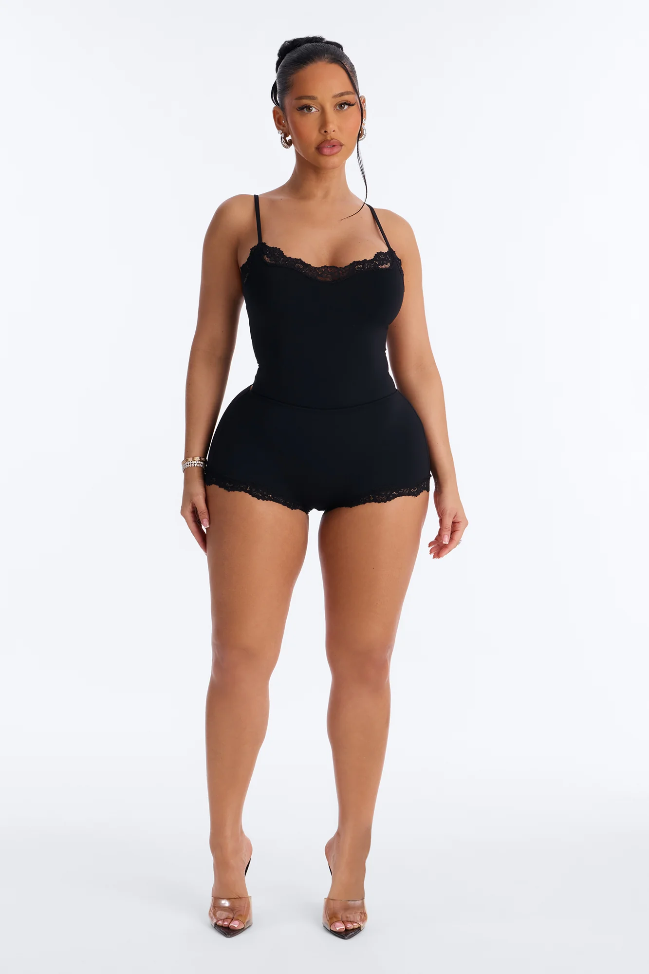 Second Skin Double Lined Lace Trim Micro Shorts - Black