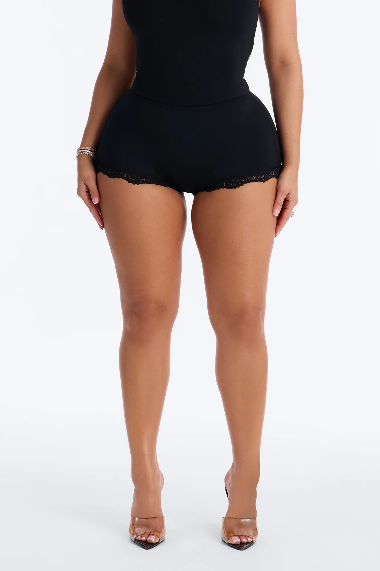 Second Skin Double Lined Lace Trim Micro Shorts - Black - Image 2